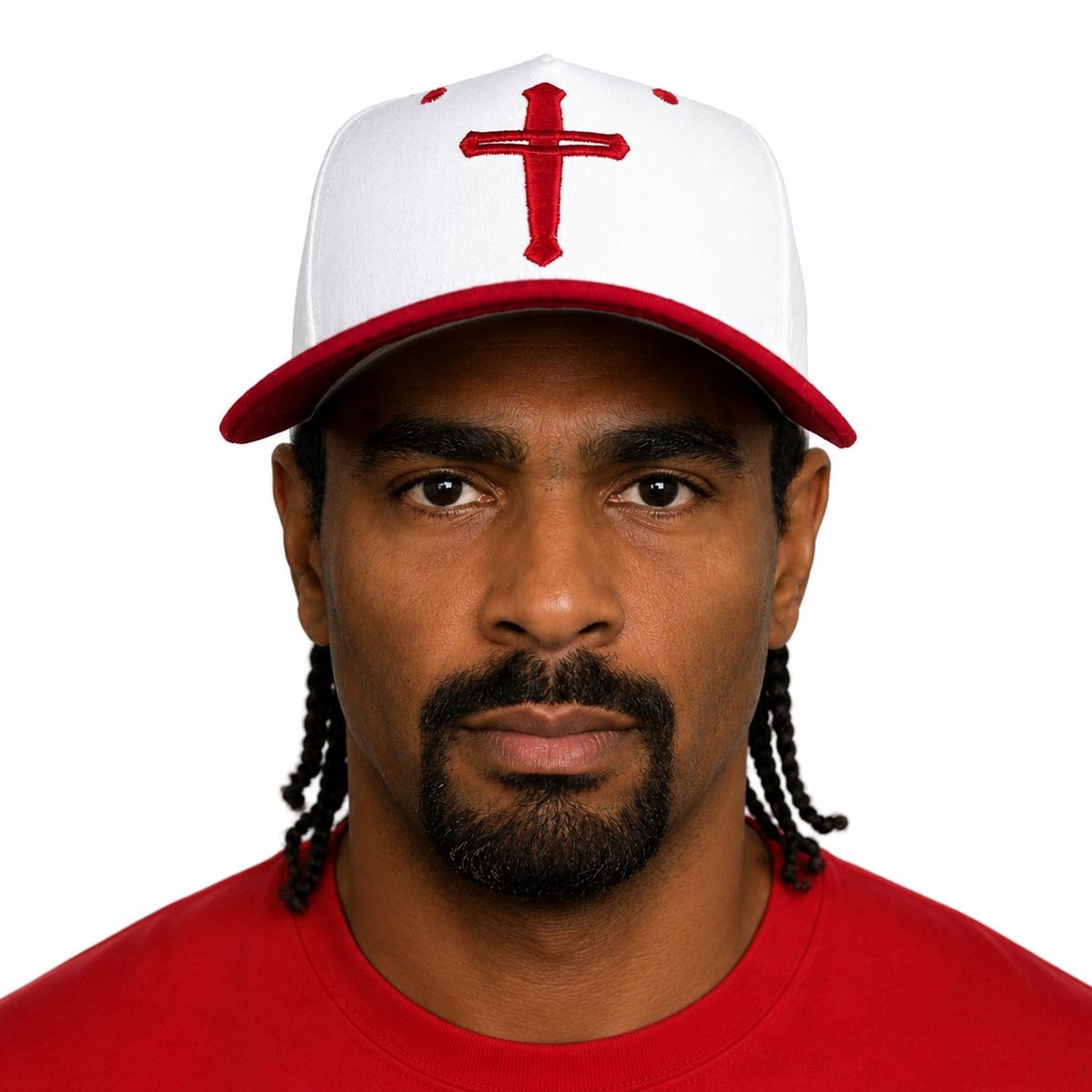 Snapback Cap | St George | 5 Panel | White & Red | Classic