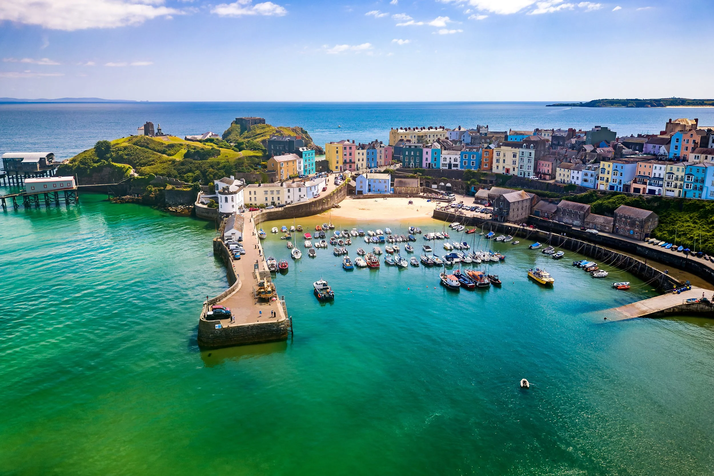 Tenby Harbour, colourful houses on the Welsh coast