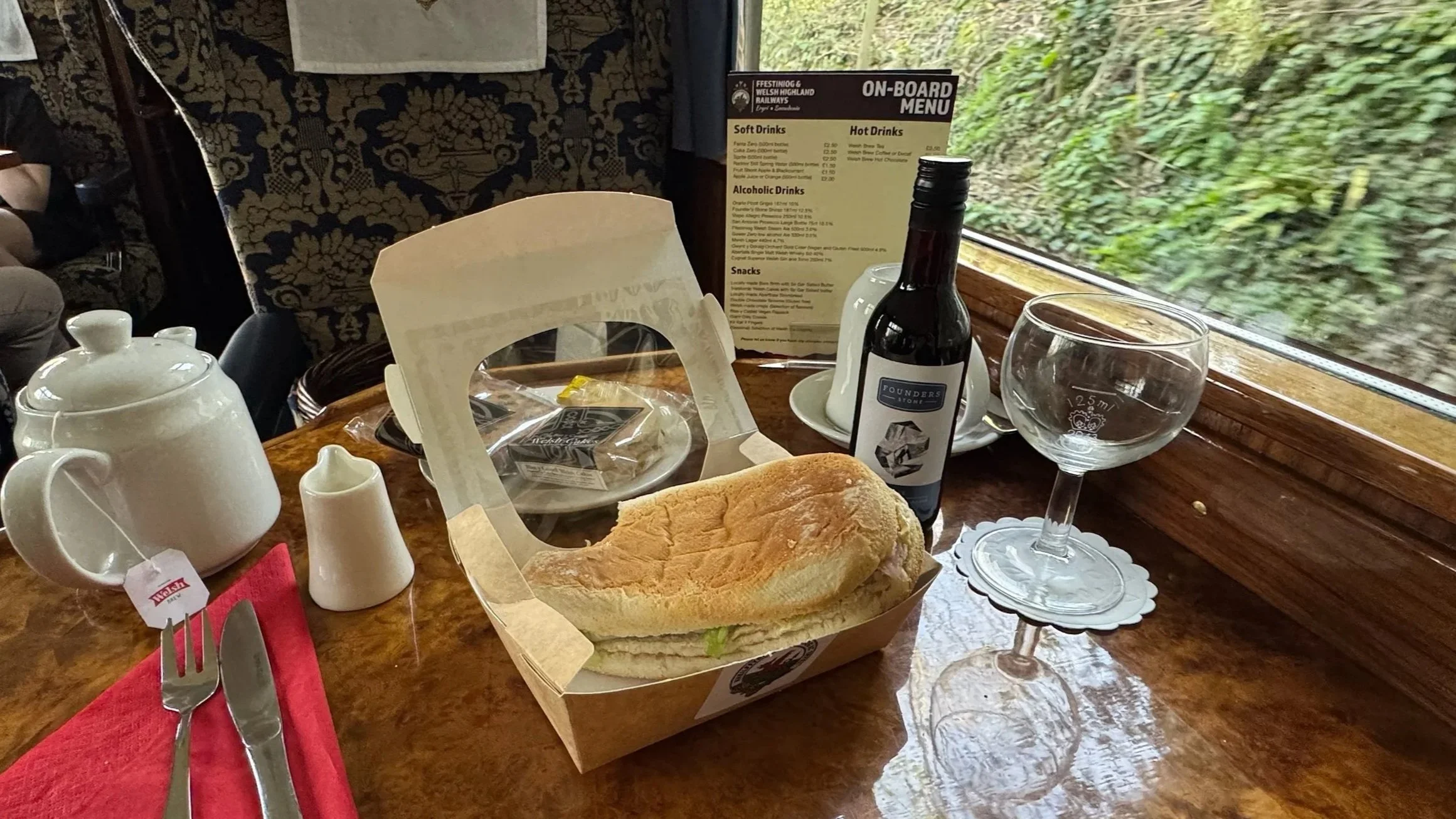 Picnic sandwich in first class on the Welsh Mountain Railway