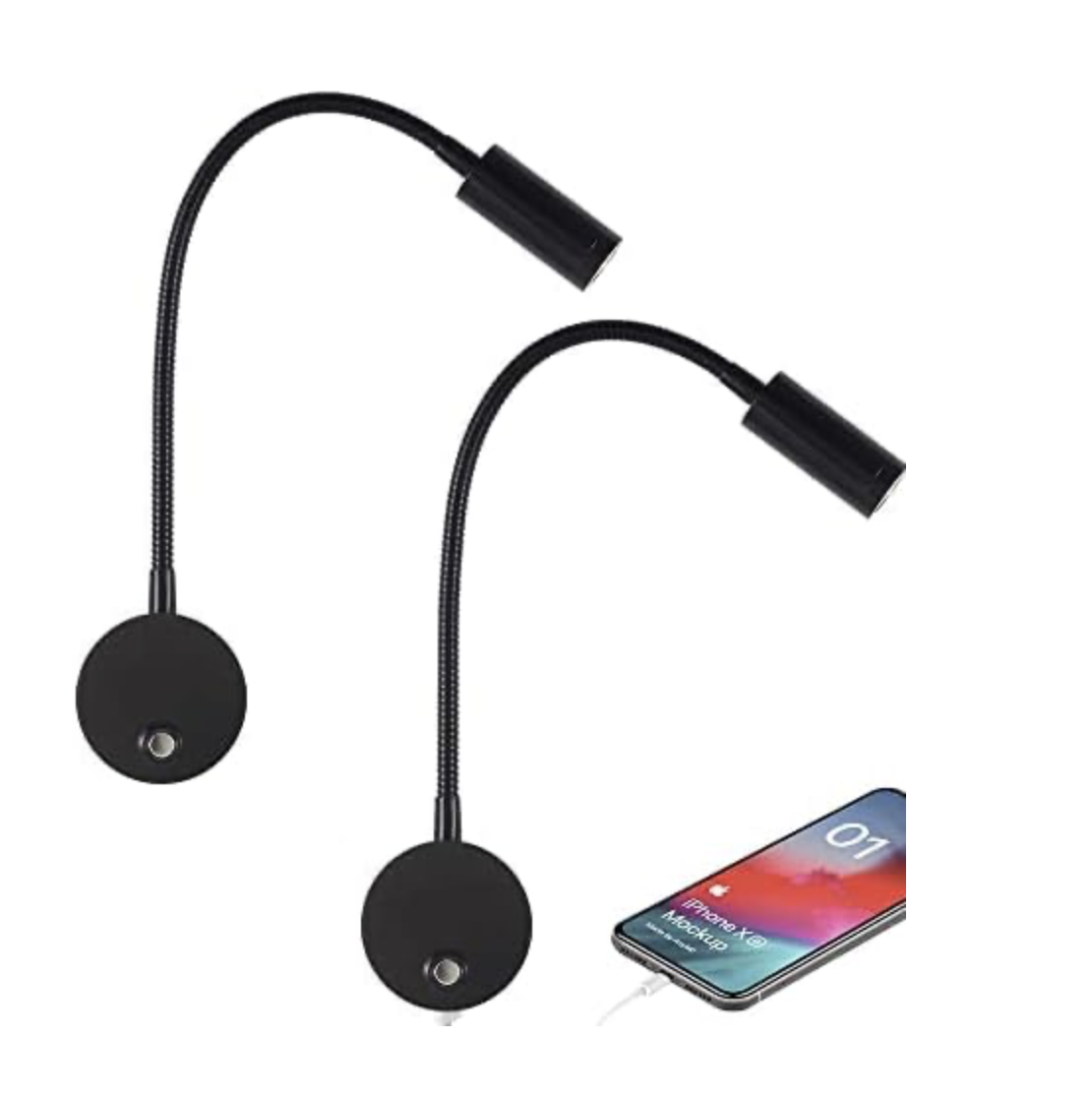 Wireless charging pads connected to a smartphone with a charging cable