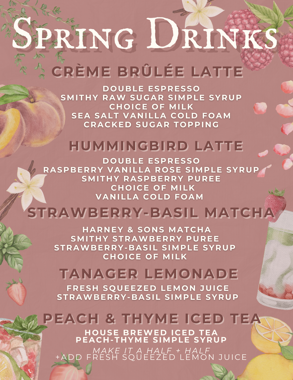 Specialty drinks list for The Smithy Cafe @ 9 Main, New Preston, CT 