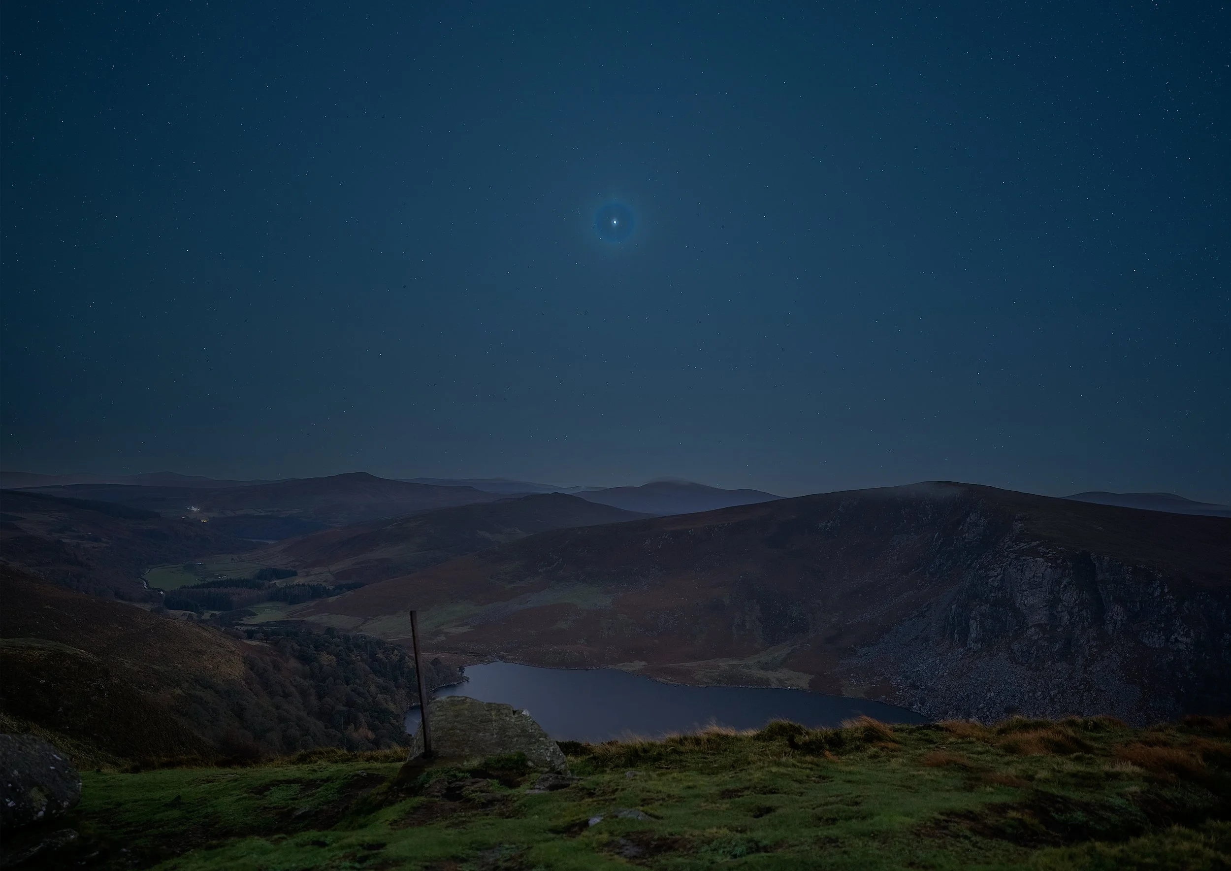 Jupiter shining brightly over Lough Tay in the Wicklow Mountains.