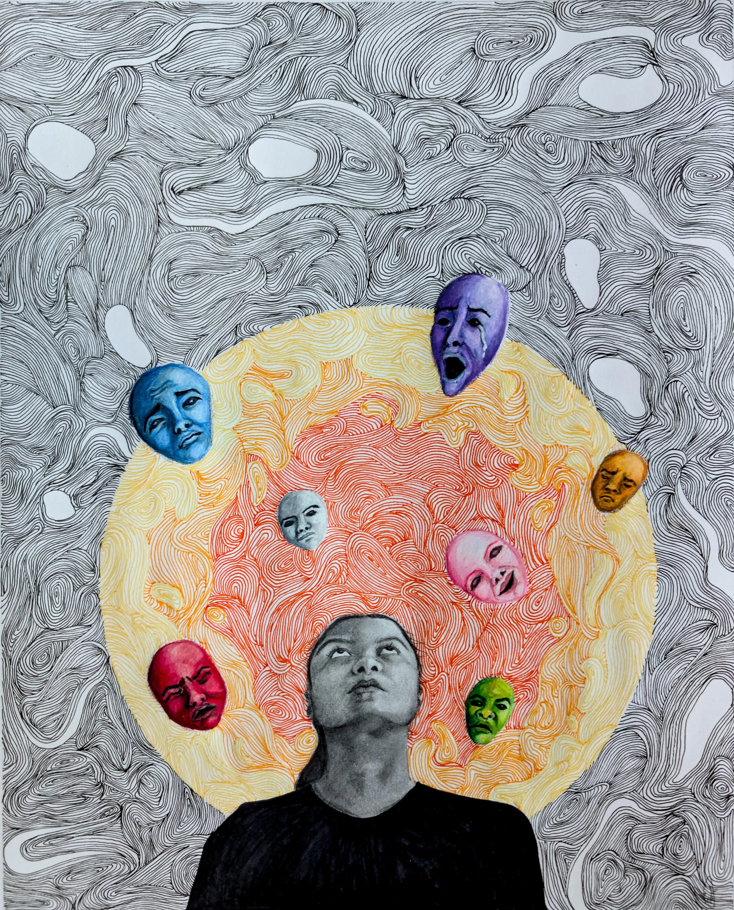 floating, PTSD, misha venegoni, once I was, surrealism, neo surrealism, color pencil, sketch, art,