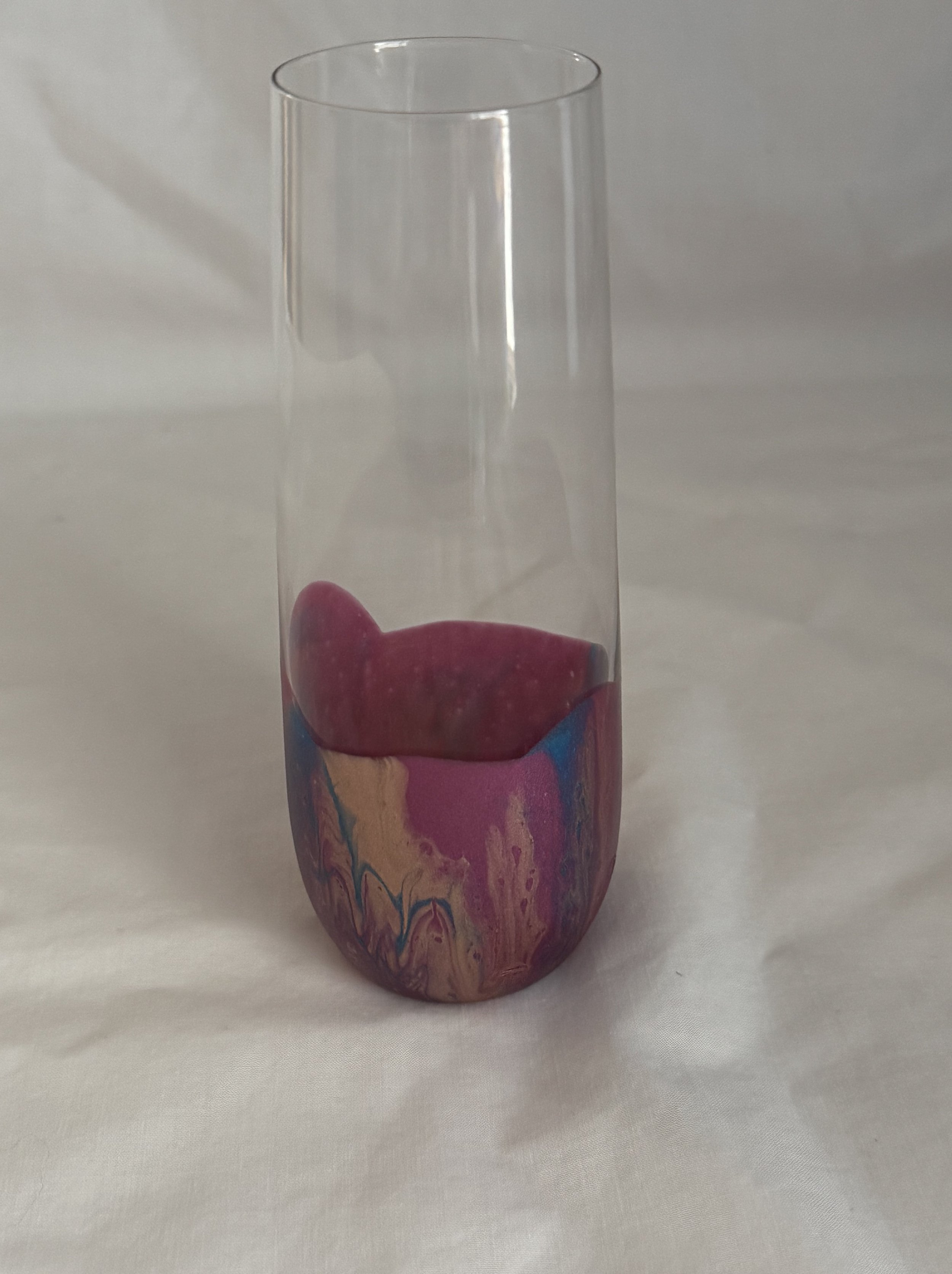 Champagne Glass with Violent, Blue, and Gold Paint