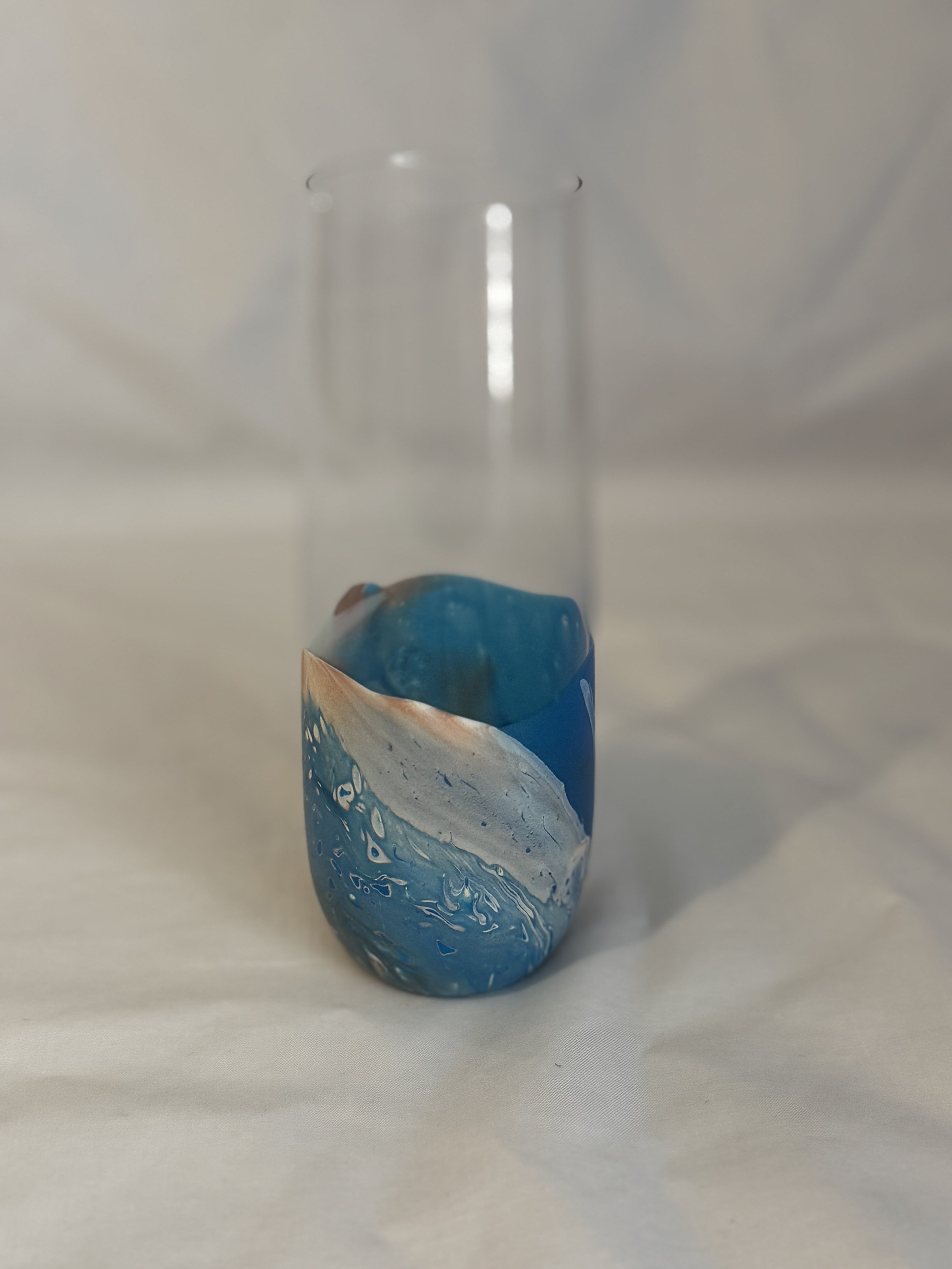 Champagne Glass with Blue, Copper, and Silver Paint