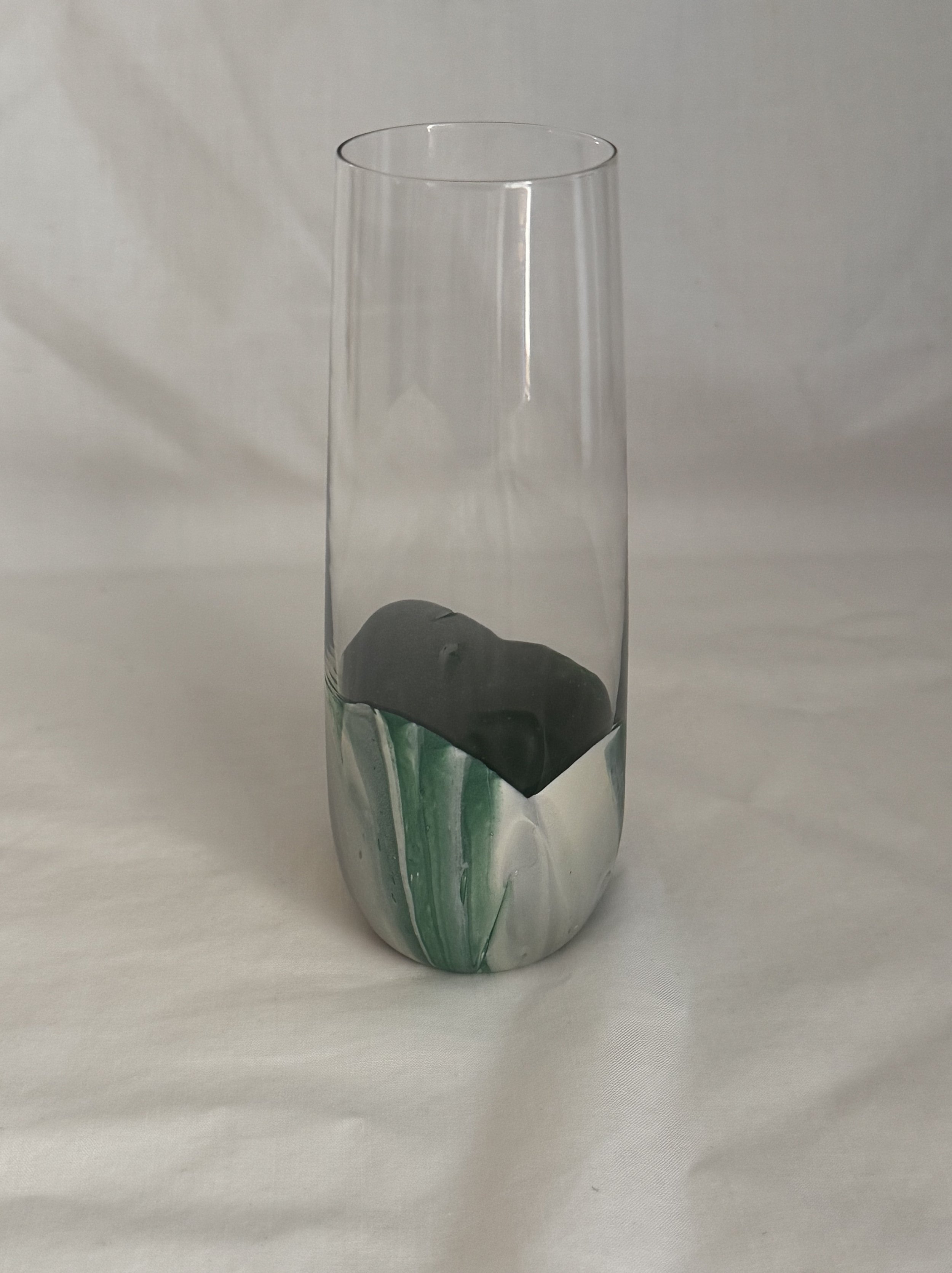 Champagne with Green and Silver Paint