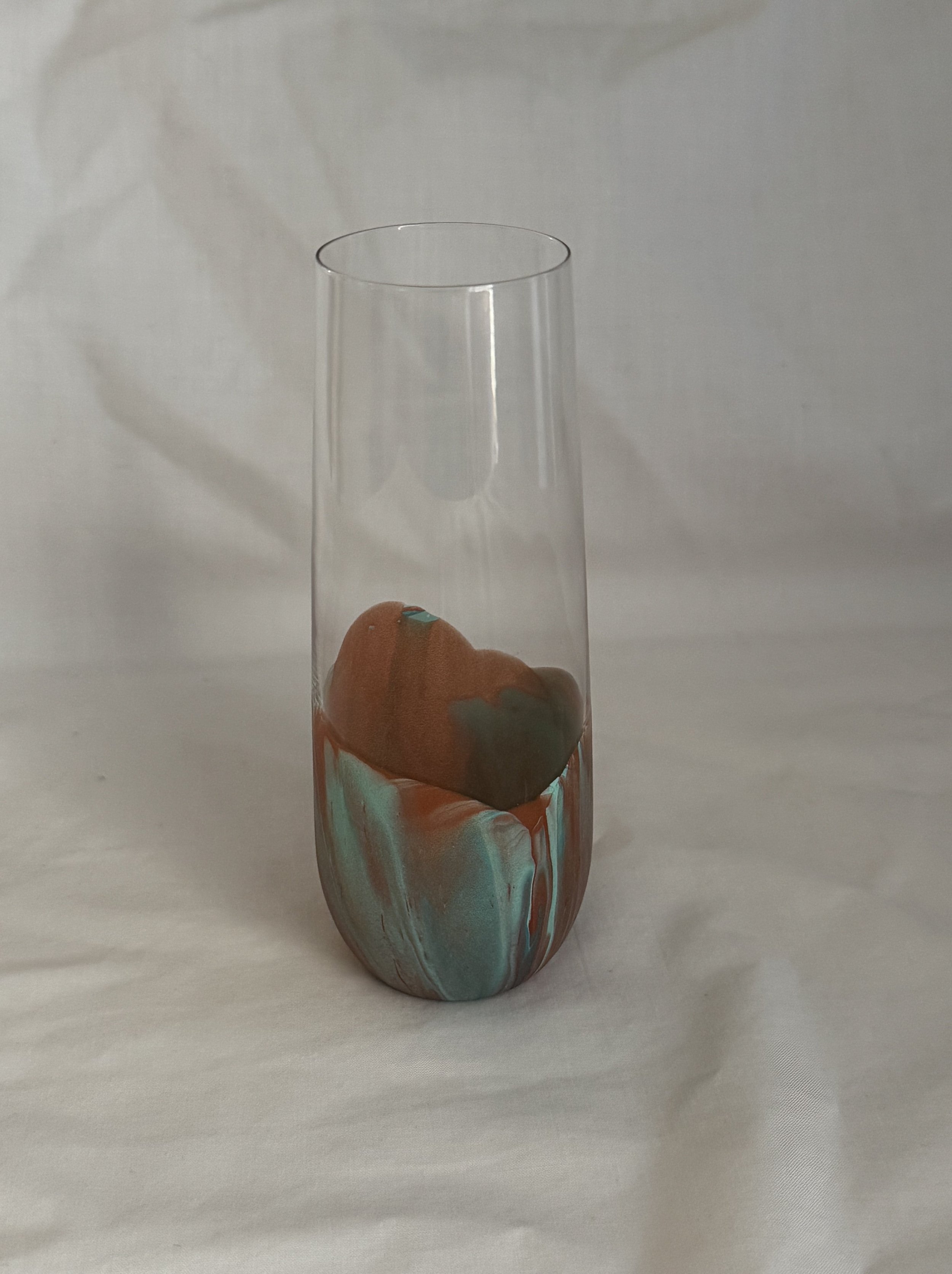 Champagne Glass with Turquoise and Copper Paint