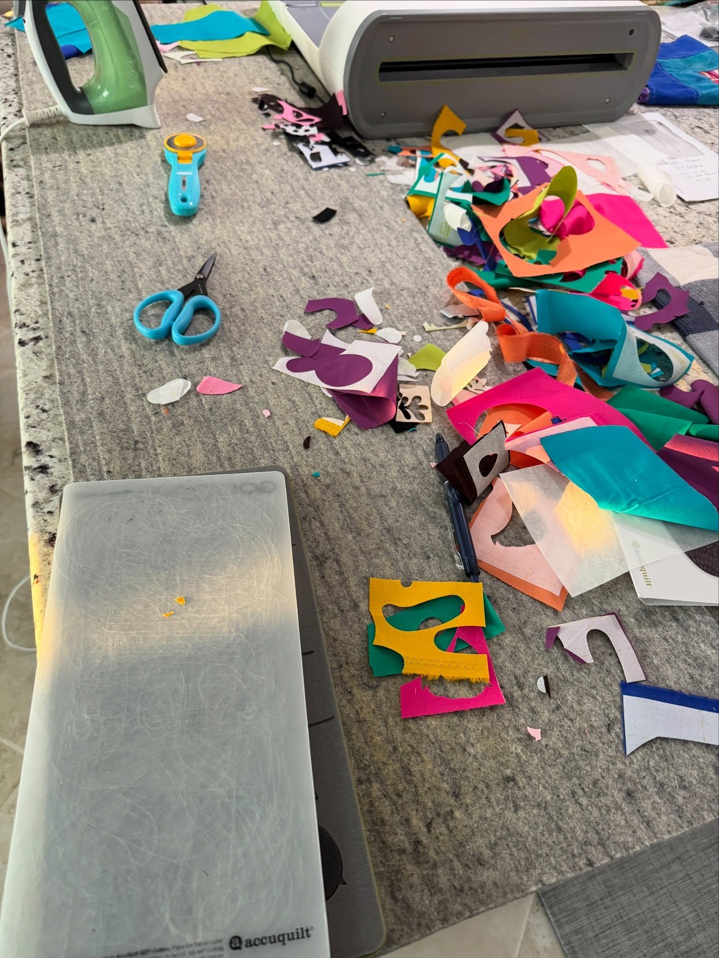 Playtime with my AccuQuilt is so fun, but also so messy! 

Now I have to clean this all up. Poor Jen. 

I&rsquo;ll have some fun projects to share next year!