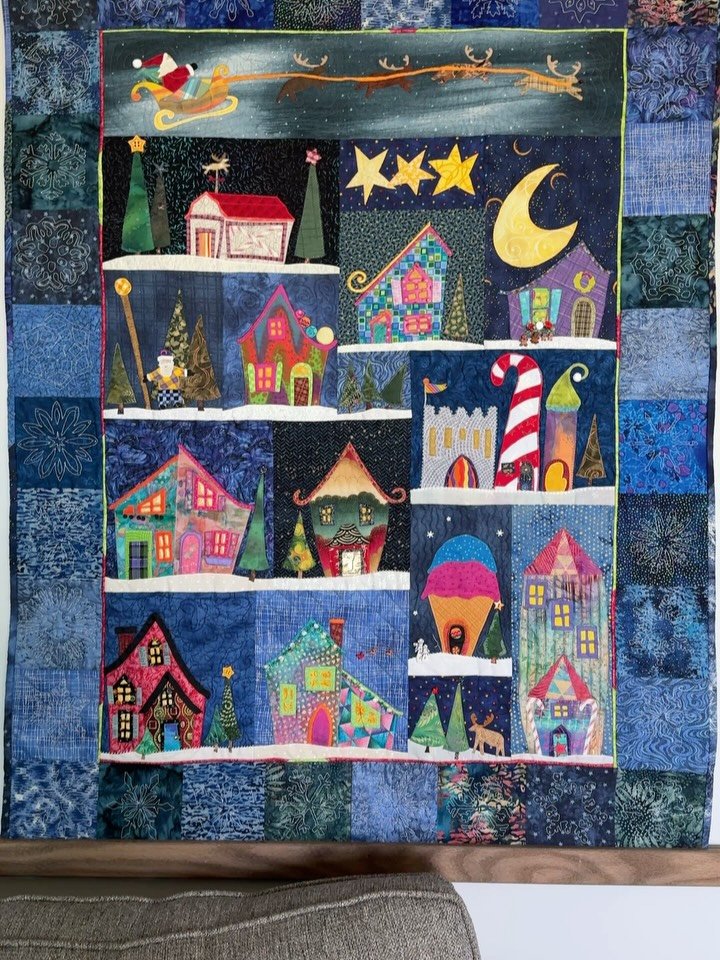 For the first time in YEARS I have my favorite Christmas Quilt hung up for the season. This one is from the Welcome to the North Pole pattern, which is very old. From Piece O&rsquo;cake, which was a misnomer for me. It&rsquo;s one of the first patter