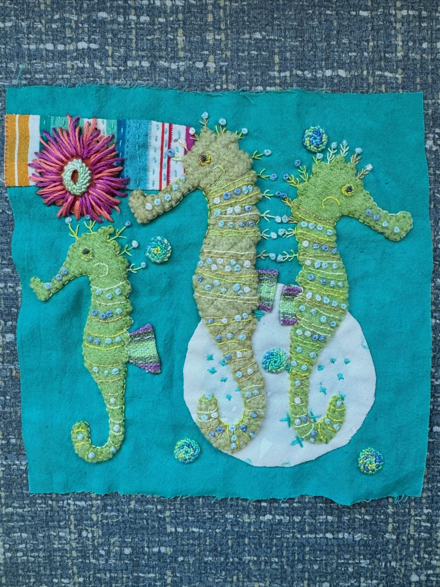 My first block of the Trade Winds quilt by Sue Spargo is complete! Yay! I love it. The process is fun, but super time consuming. Of course, you can&rsquo;t do all of these layers of work in an hour. I didn&rsquo;t time myself, but I&rsquo;ve done at 