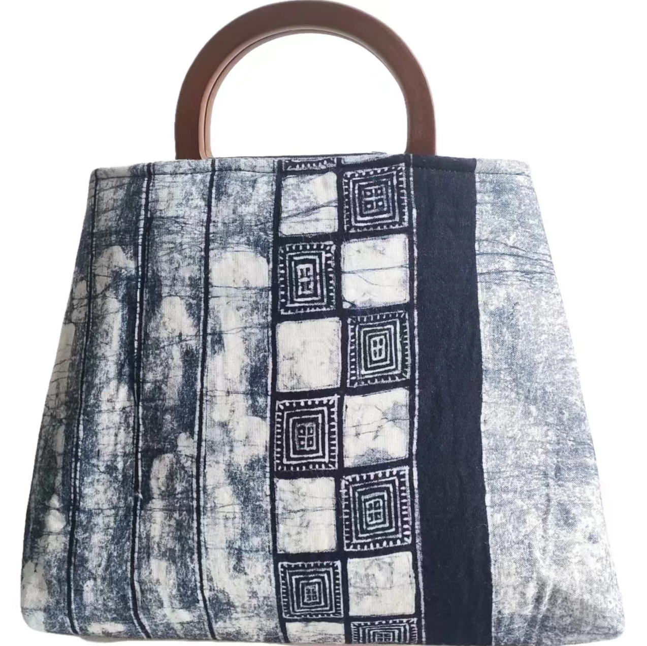 Mix-pattern wooden handle bag