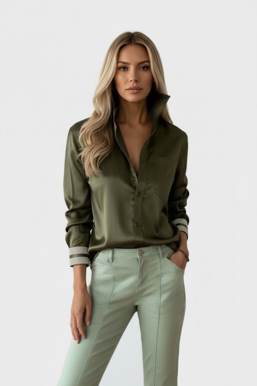 Hunter Green Diamond Cuff Long Sleeve Shirt - The St. Moritz