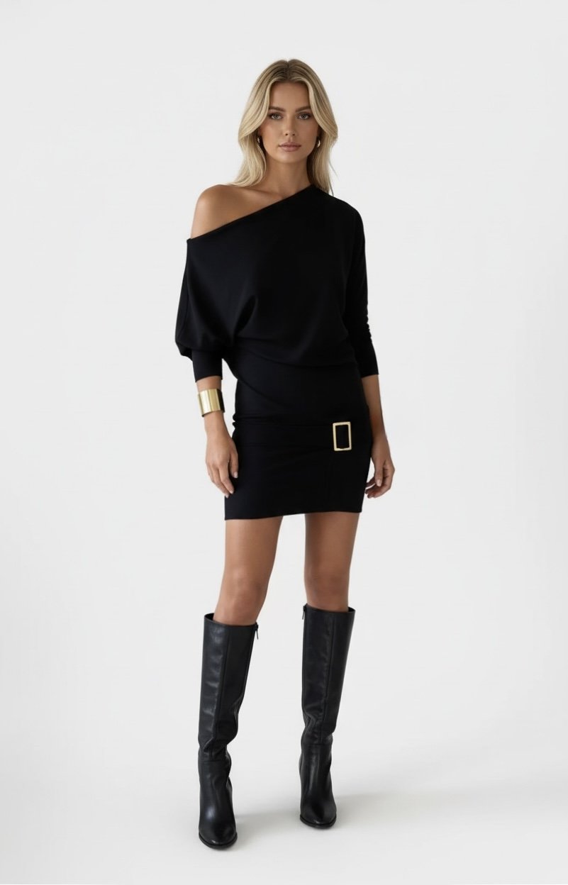 1. Black Off The Shoulder Date Night Dress - The Milano Si