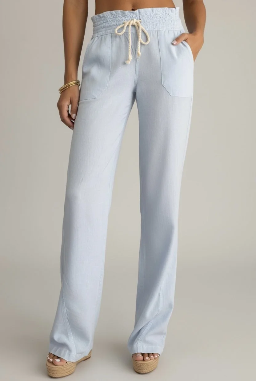 Azure Sea Glass Blue Linen Pants - The St. Barts