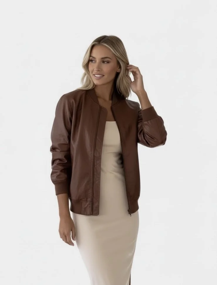 1. Runway Chestnut Vegan Leather Boyfriend Jacket - The Milano