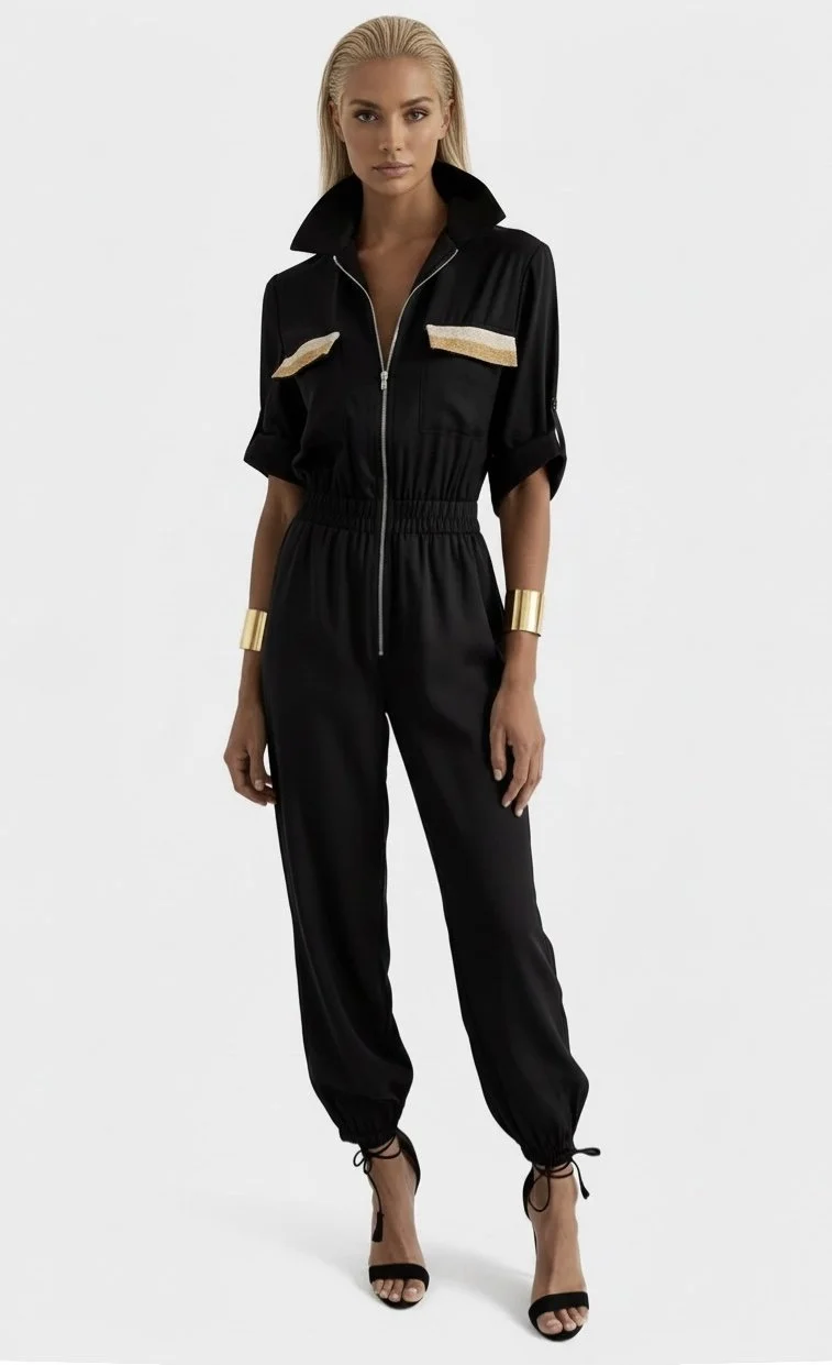 97 Black Golden Pockets Jumpsuit - The Monte Carlo