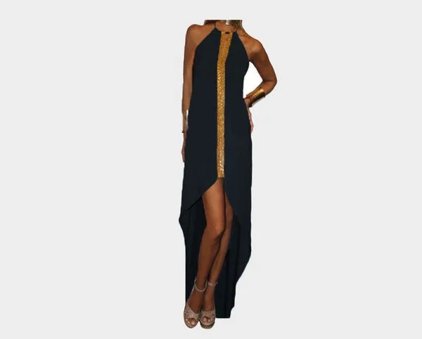 C. Black & Gold Front Slit Dress - The St. Tropez  Regine Chevallier