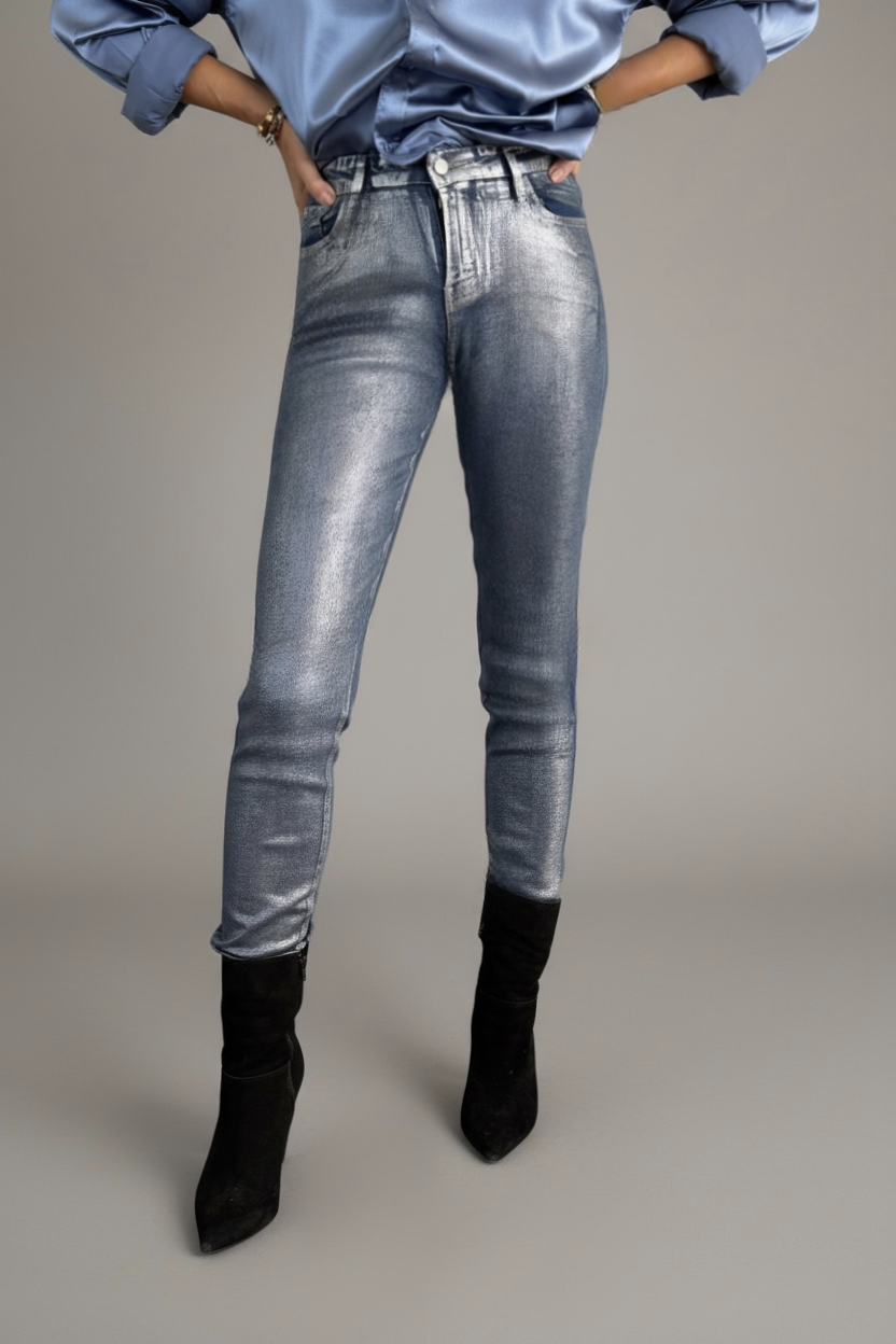 Silver Metallic Blue Jeans - The Milano