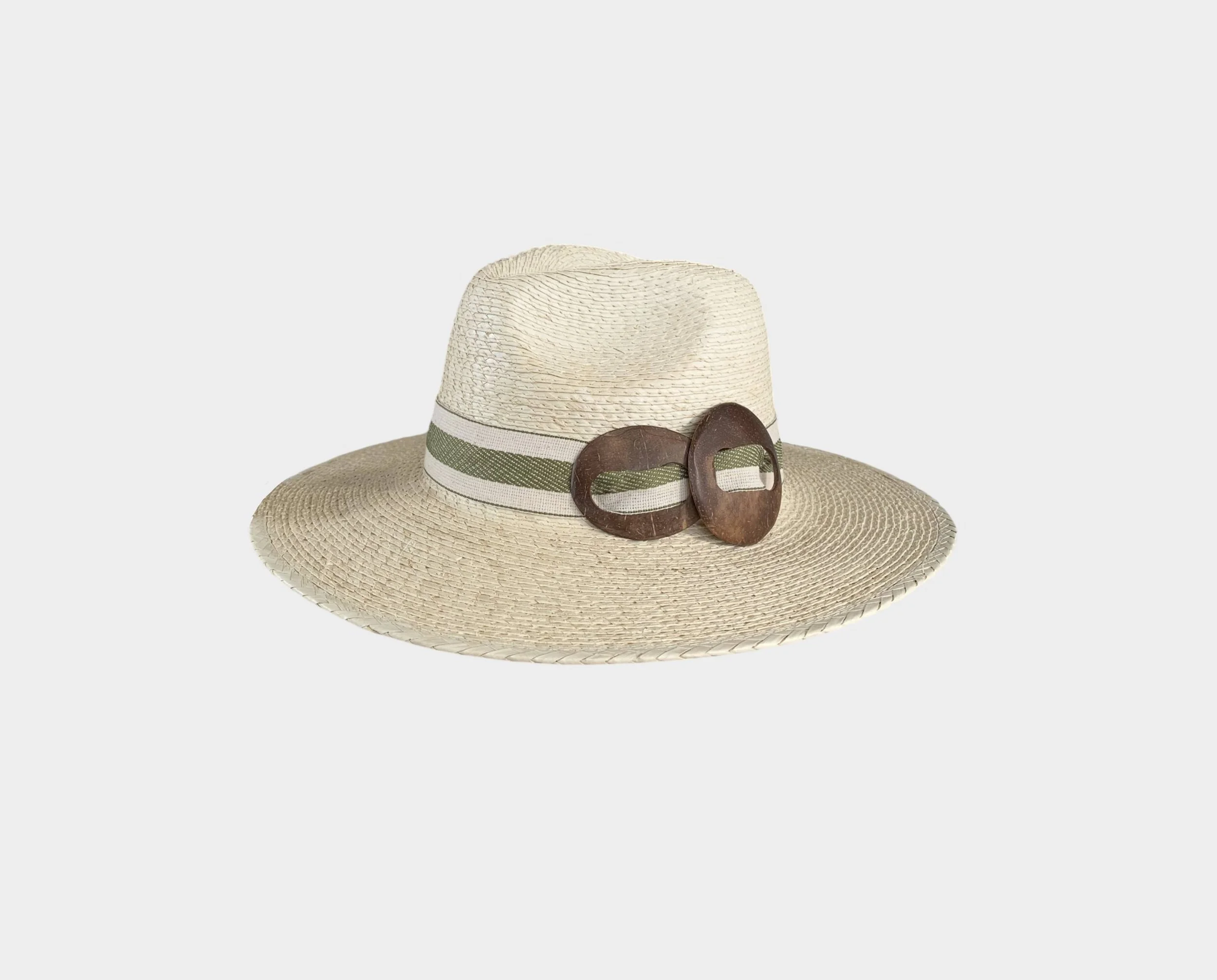 Ivory Coastal Escape Handwoven Natural Straw hat with Oversized Wooden Rings - The French Riviera