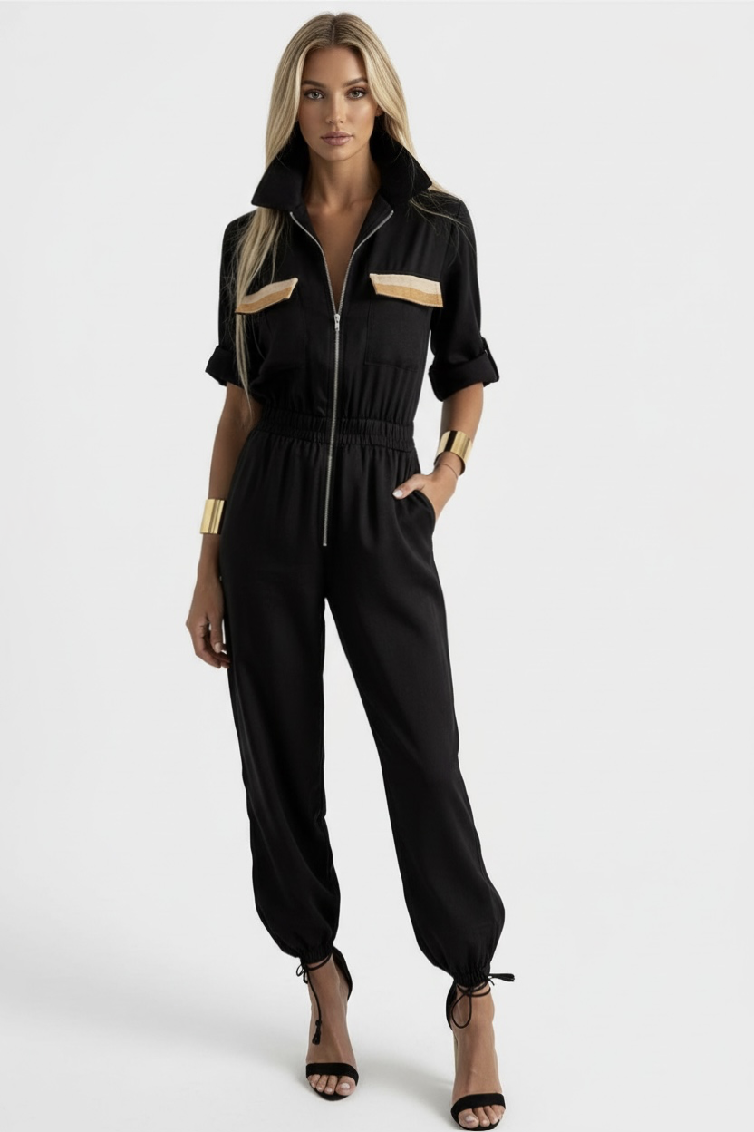 97 Black Golden Pockets Jumpsuit - The Monte Carlo