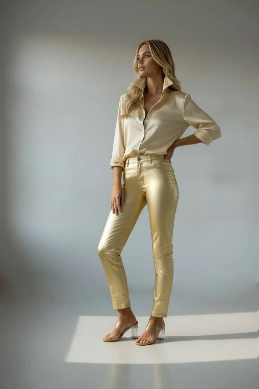 2 Champagne Royale Vegan-Leather jeans - The Milano