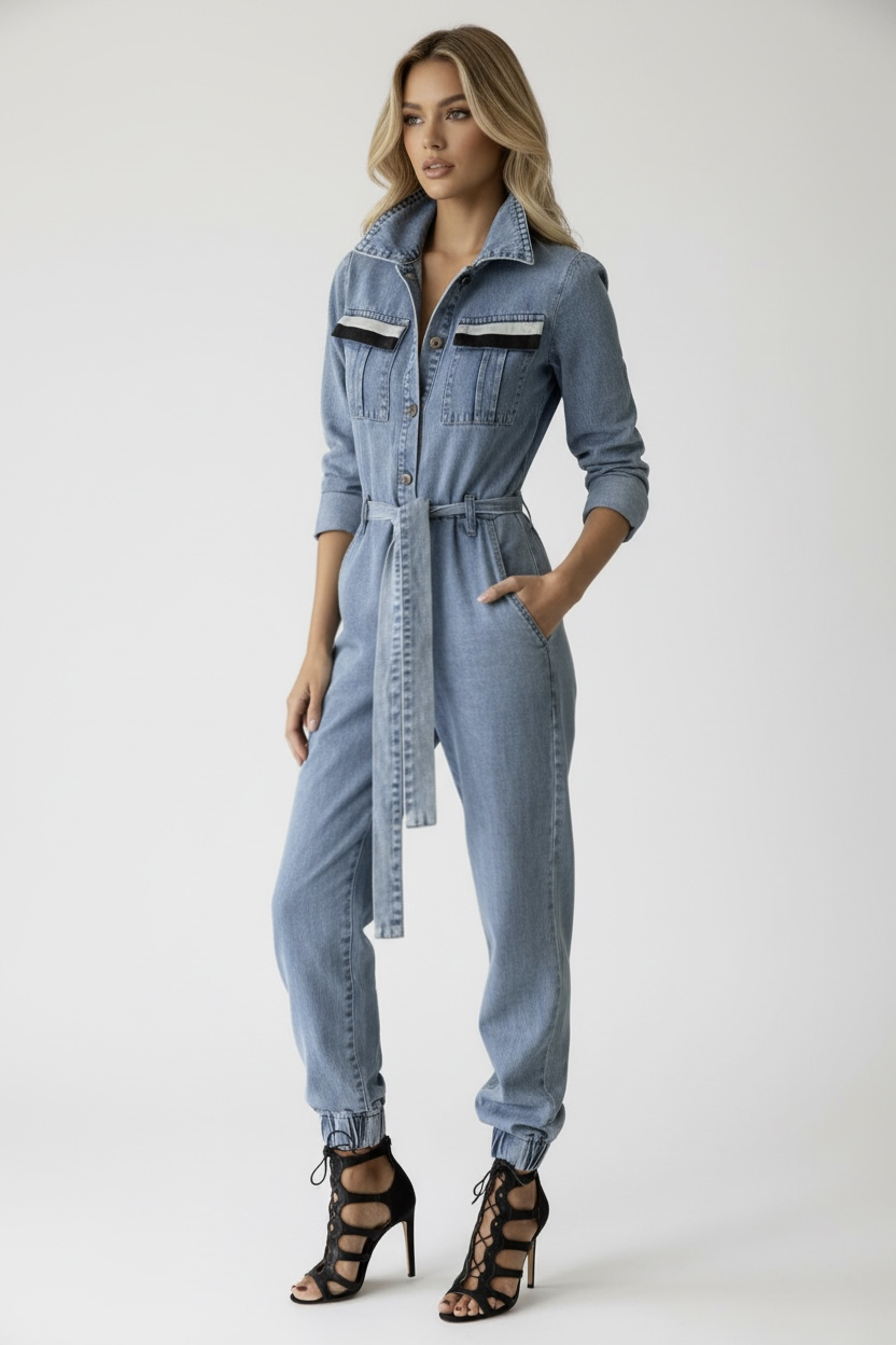 89 Pale Jean Silver & Black Pockets Jumpsuit - The Soho