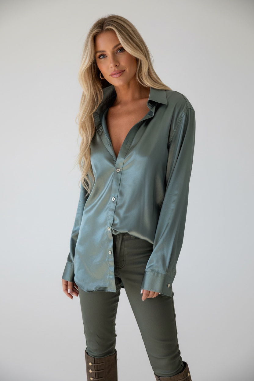 Sage Green Long Sleeve Dress Shirt - The Park Avenue
