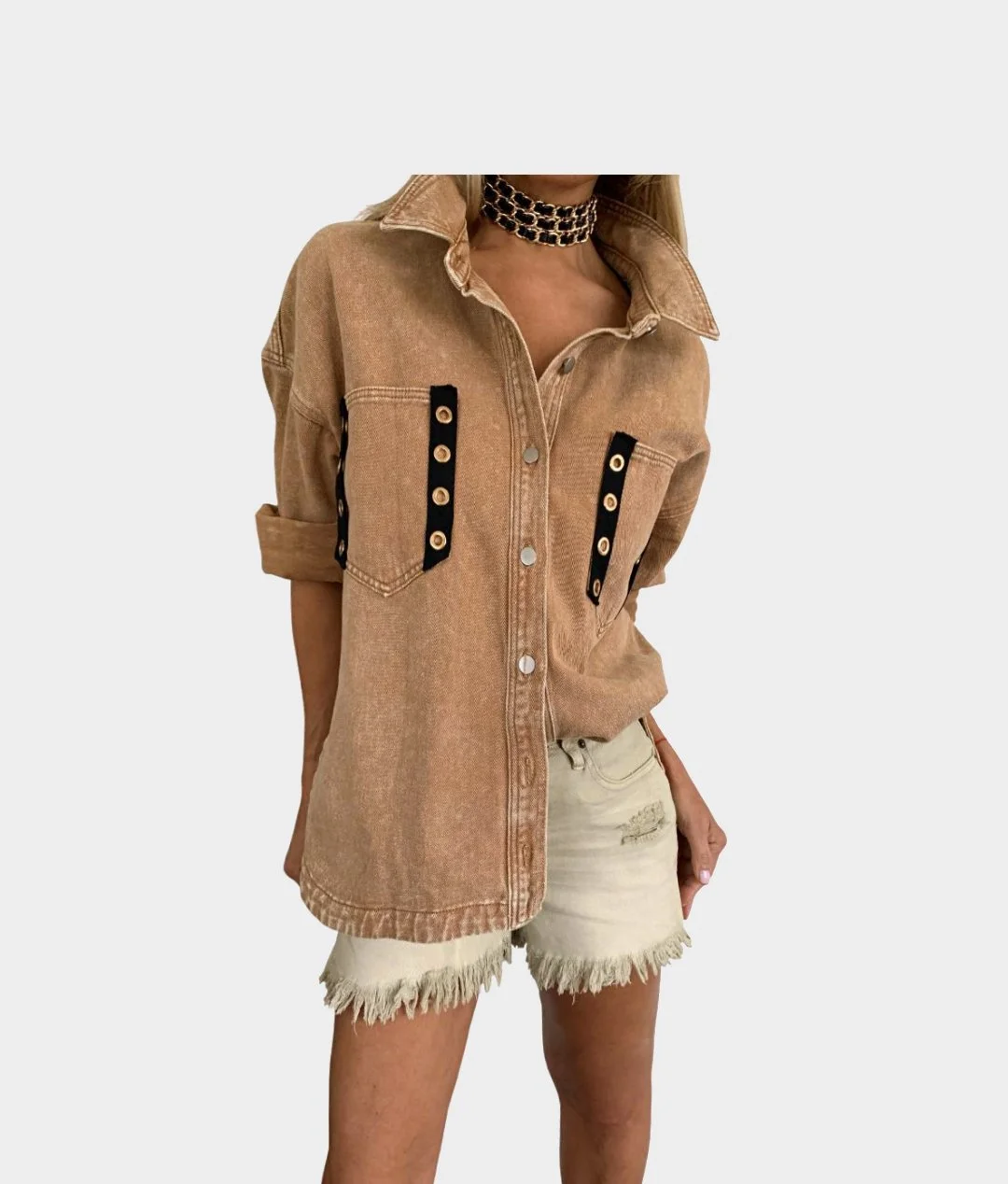 Washed Amber 100% Denim Eyelet Shirt - The Cape Town