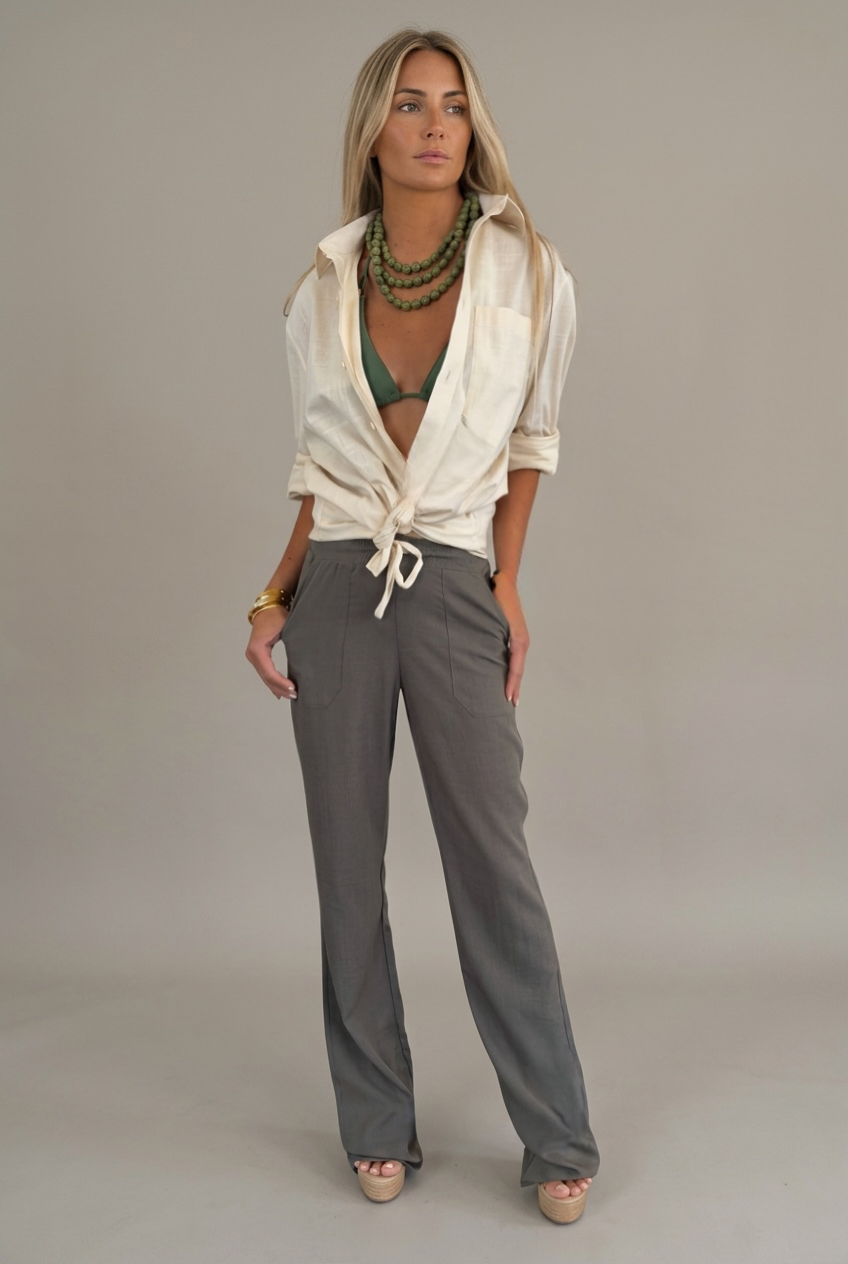 Champagne Sand Linen Long Sleeve Shirt - The Capri