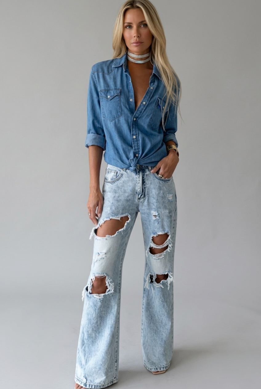 9.1 Sea Blue Denim Long Sleeve Shirt - The Palm Springs