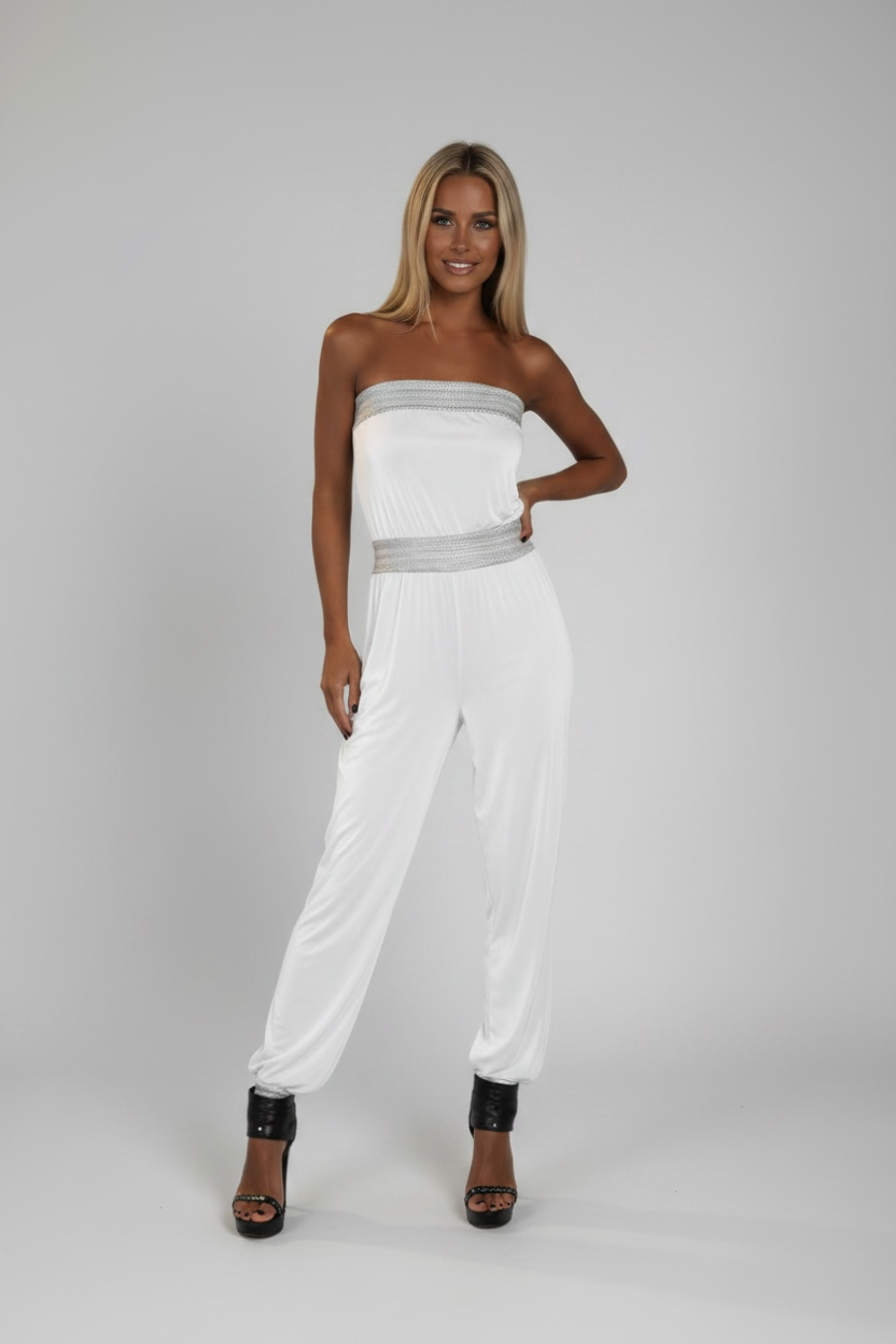 B. White & Silver strapless Jumpsuit - The Corso Venezia