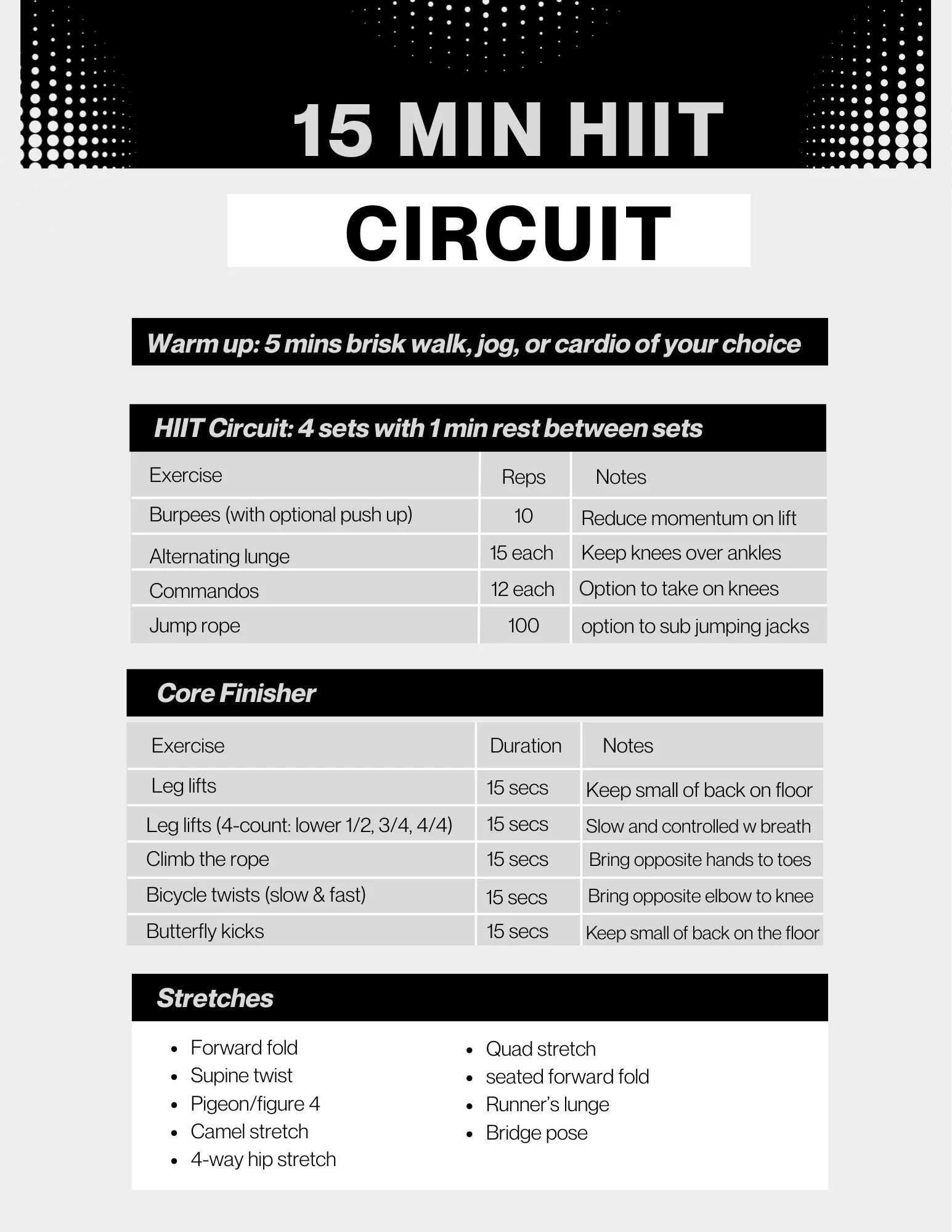 This workout combines cardiovascular and muscular endurance for a balance of aerobic activity and strength. This easy-to-access and free guide will help you get moving wherever you are.