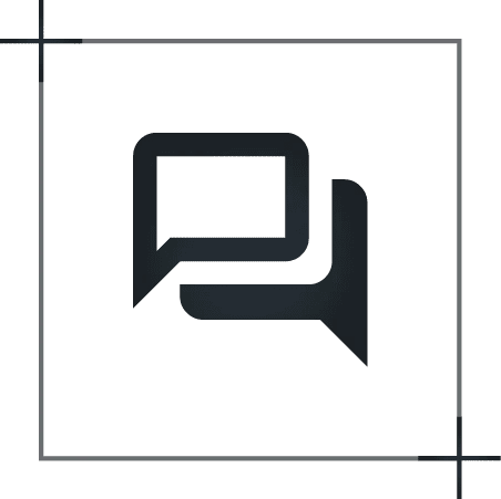 Black icon of two overlapping speech bubbles on a green background.