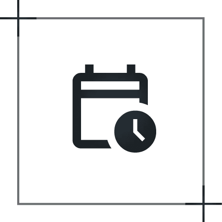 Icon of a calendar with a clock symbol indicating scheduling or time.