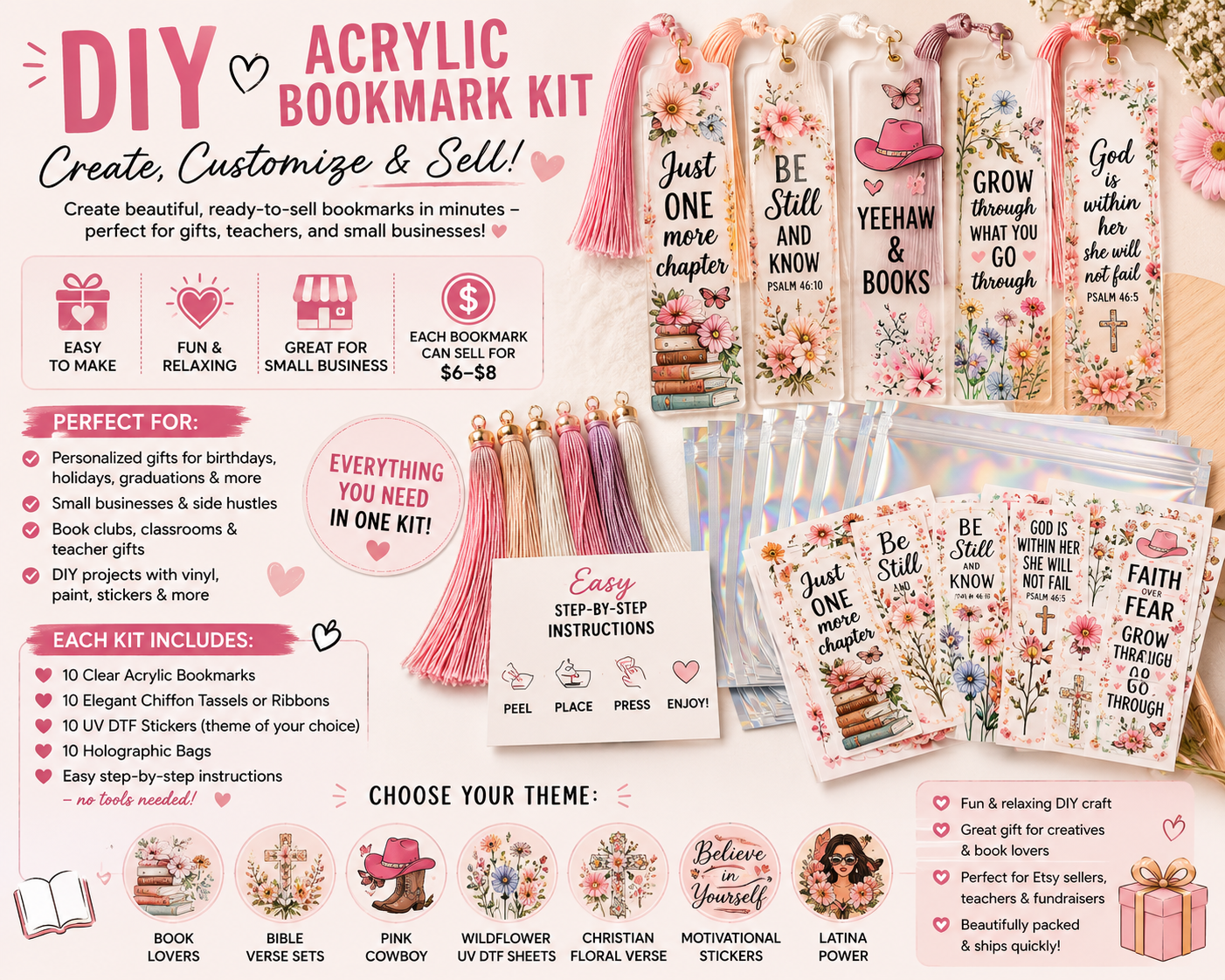 DIY Acrylic Bookmark Kit | 10 Pack