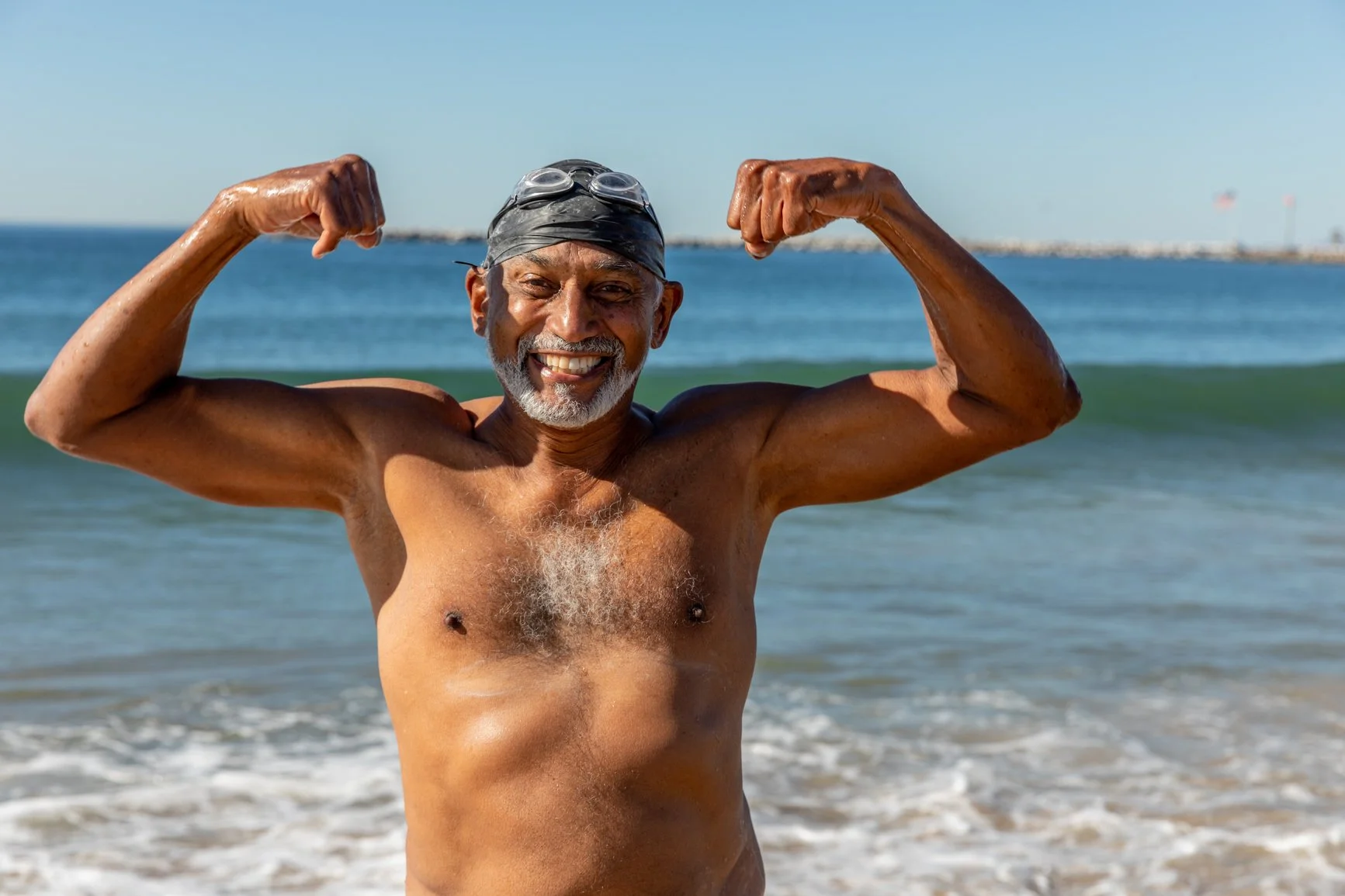 A Feldenkrais client expressing joy and strength in his 60s and 70s. 