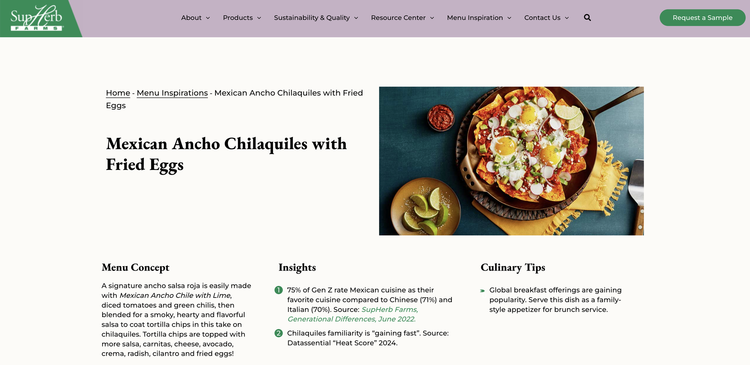 A Mexican dish called Mexican Ancho Chilaquiles with Fried Eggs on a dark brown plate, garnished with radishes, lime wedges, and chopped green onions, with a small bowl of salsa and lime slices nearby, set on a yellow napkin on a dark teal table.