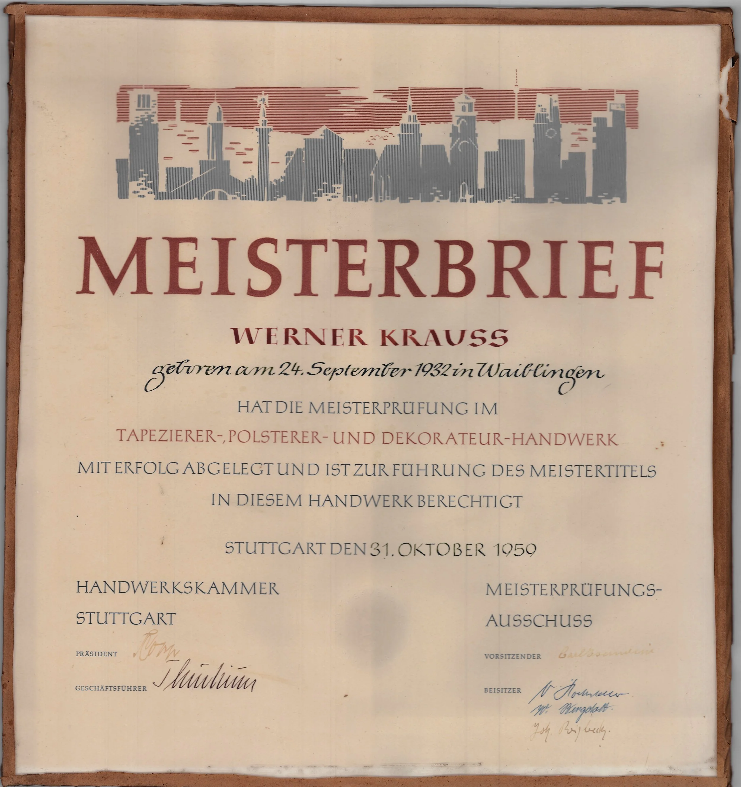 Meisterbrief Werner Krauss