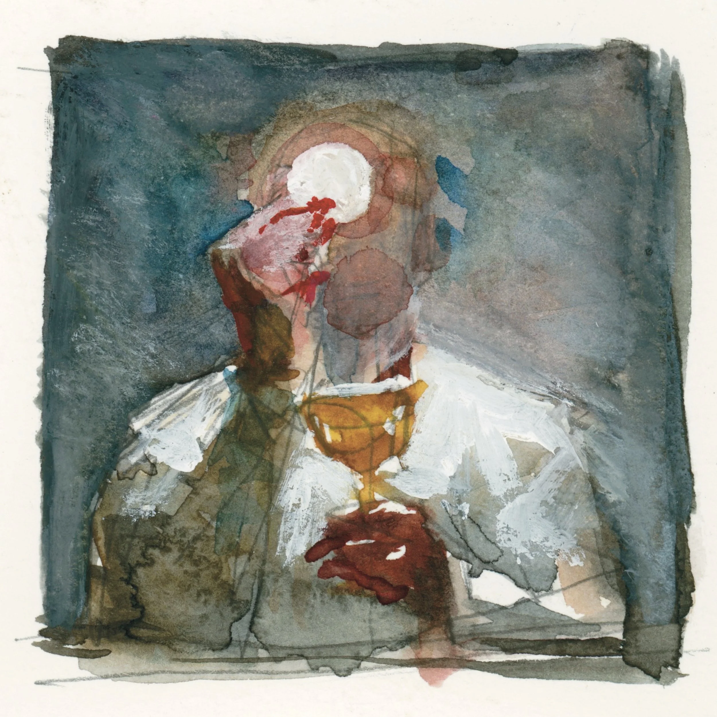 Ecce Agnus Dei, 3" x 3", watercolour on paper