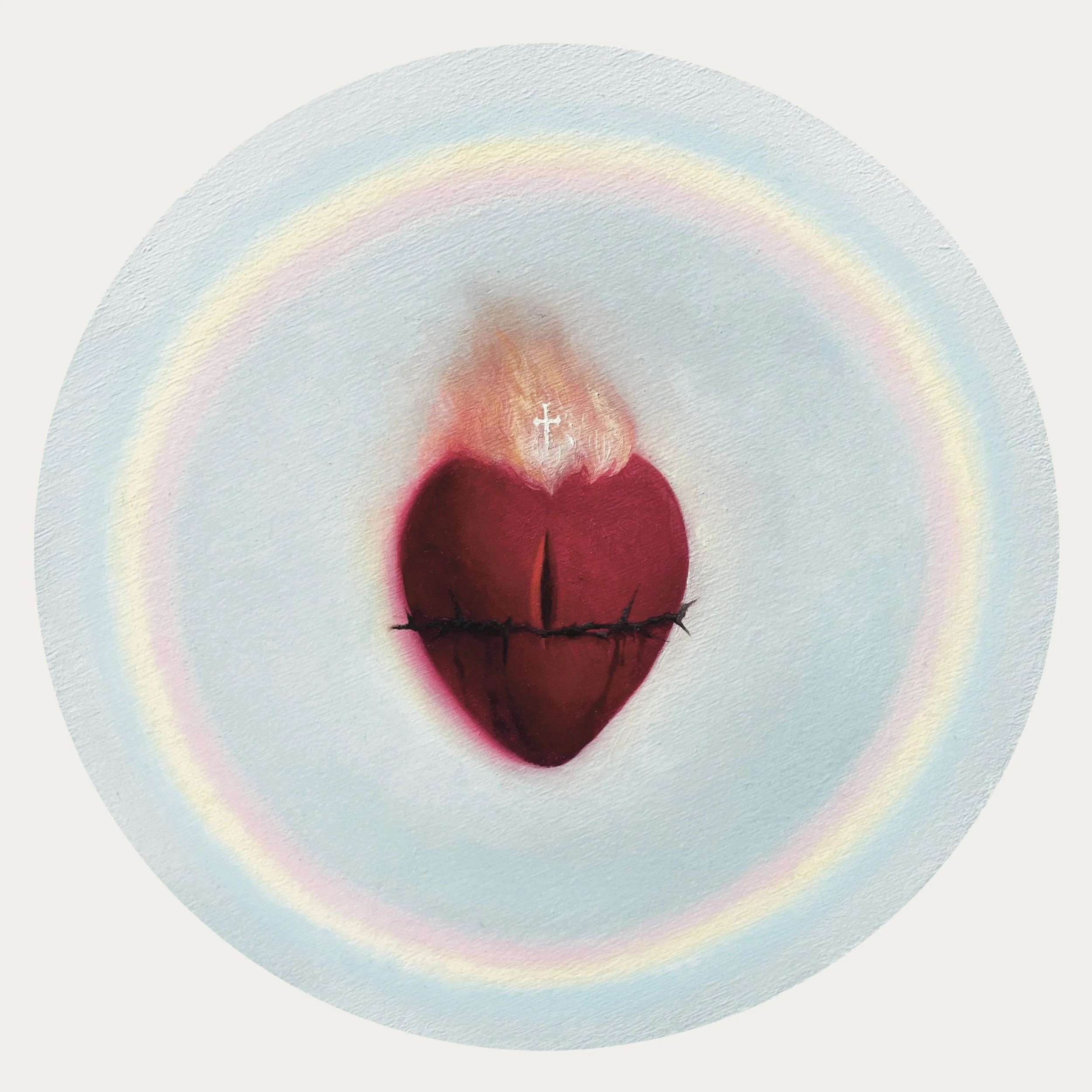 Sacred Heart, 10" round, oil on wood panel