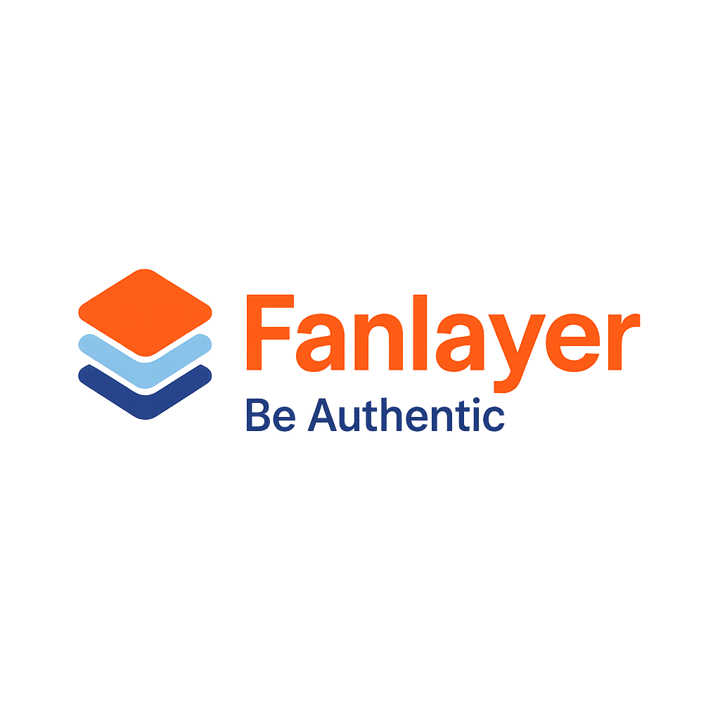 Fanlayer neon wall logo with stacked emblem and tag, symbol of verified engagement, UID-powered identity, and platform branding.