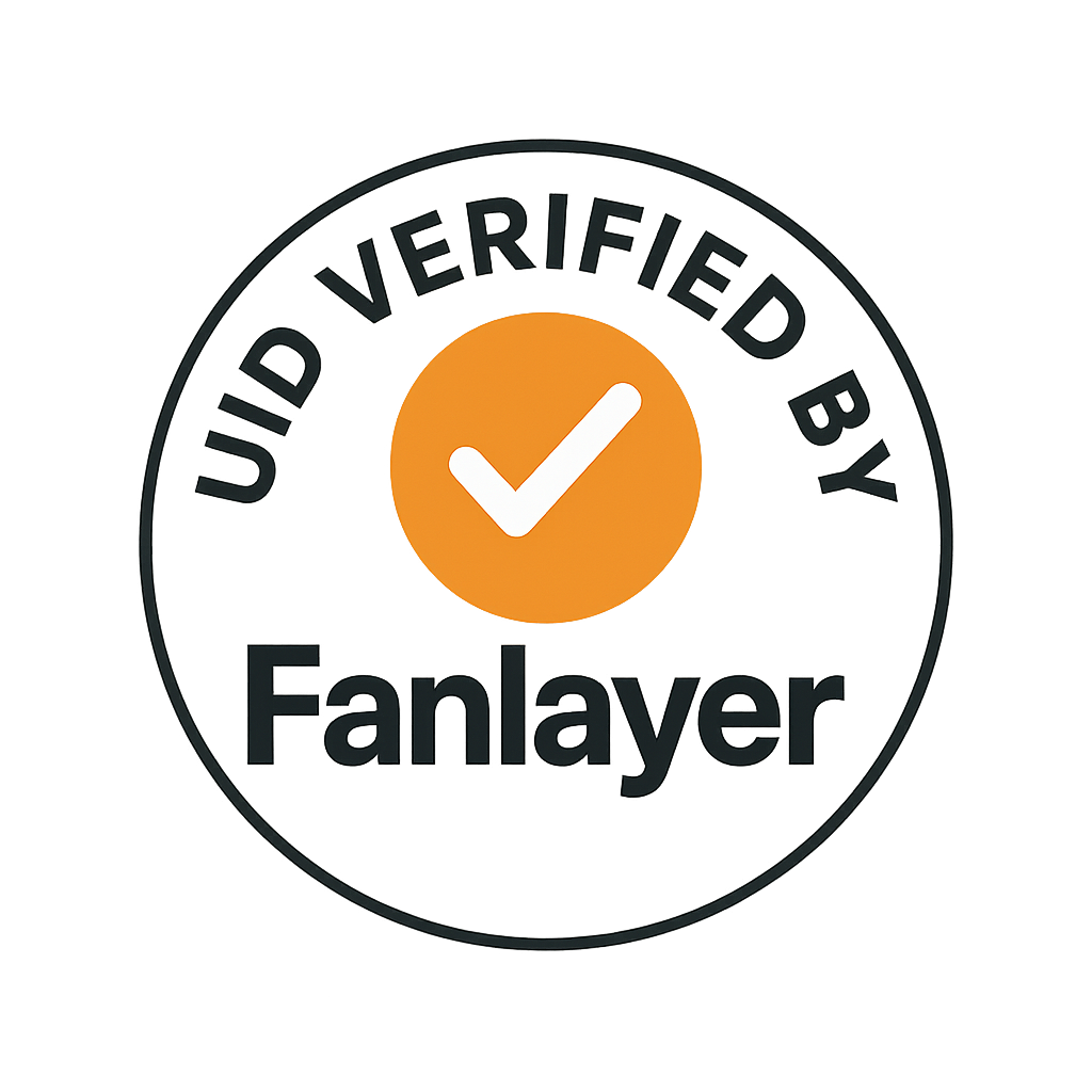 Fanlayer trust badge graphic with checkmark icon, 'Verified by Fanlayer' seal of authenticity via UID tagging system.