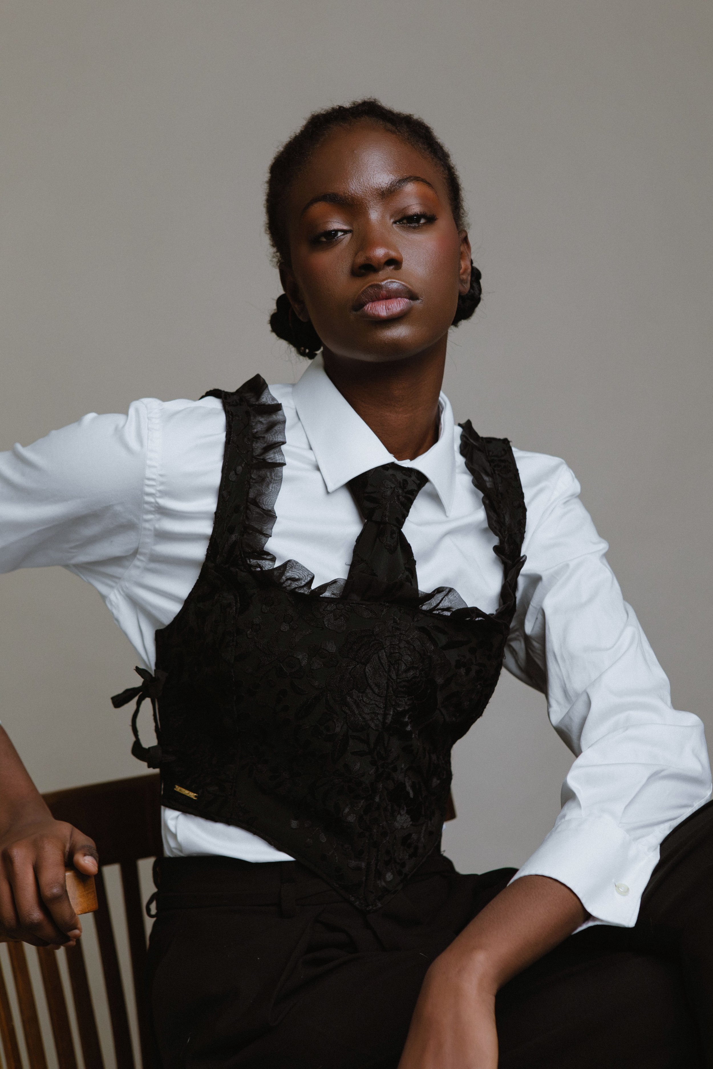 smooking traje de chaqueta con bustier y corbata camisa alta gama