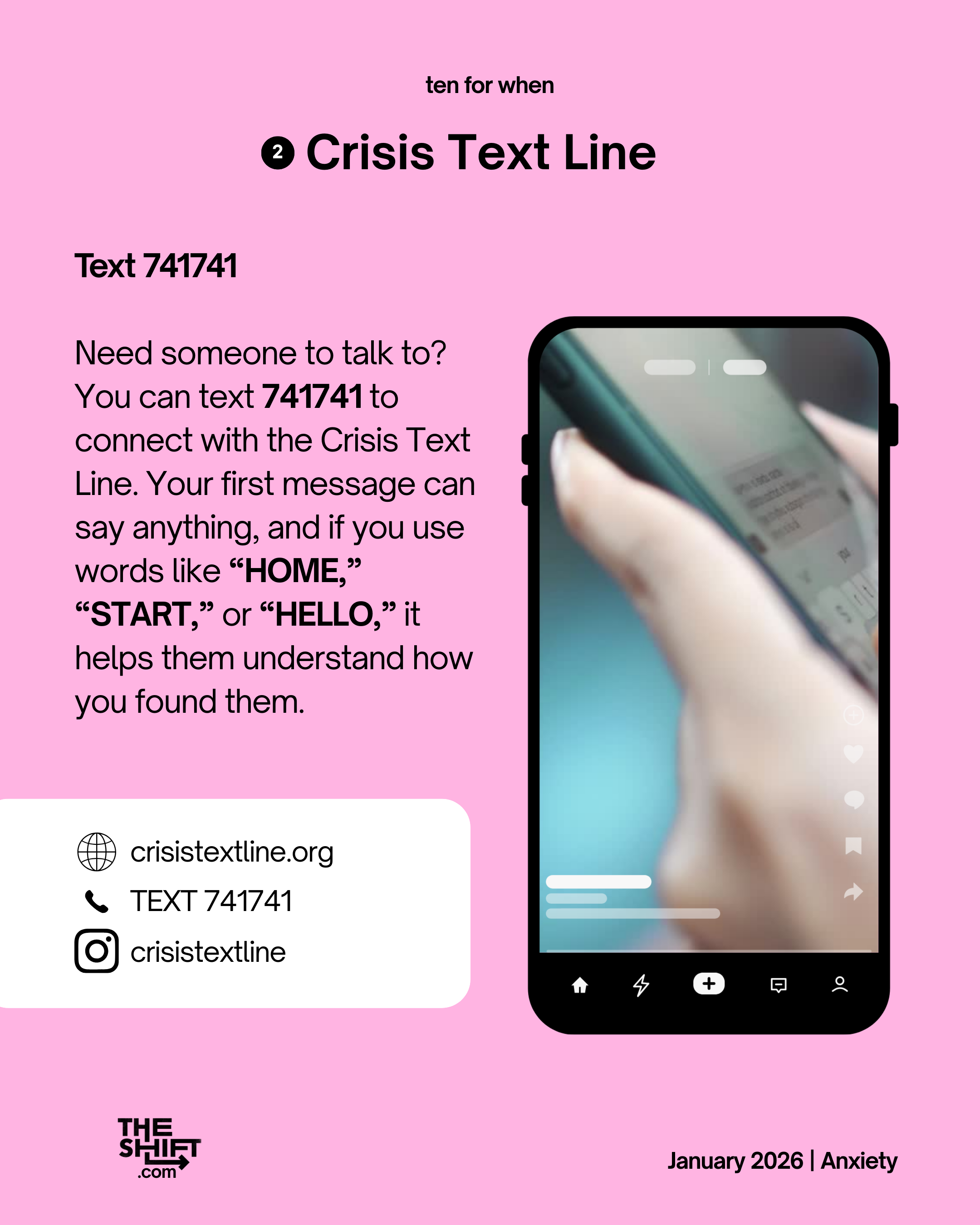 Text 741741 if you need crisis support. Anxiety can show up in different ways, like racing thoughts, trouble sleeping, or feeling on edge, and it looks different for everyone. Small steps like moving your body, getting rest, taking deep breaths, or t