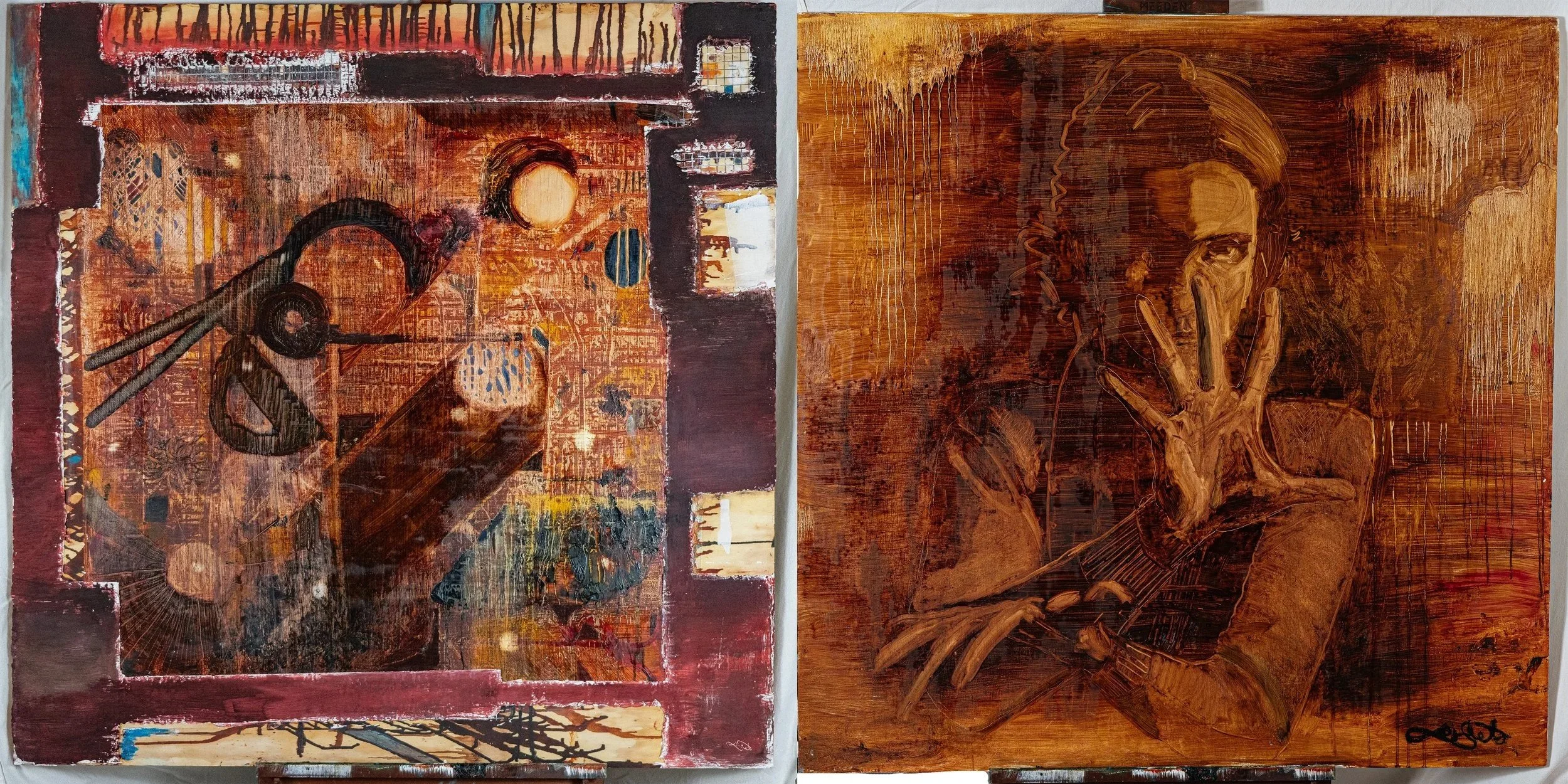 Arseniy Gusev & Three Toccatas, 2025, Oil and Fresco on Panel, 4' Squared Each