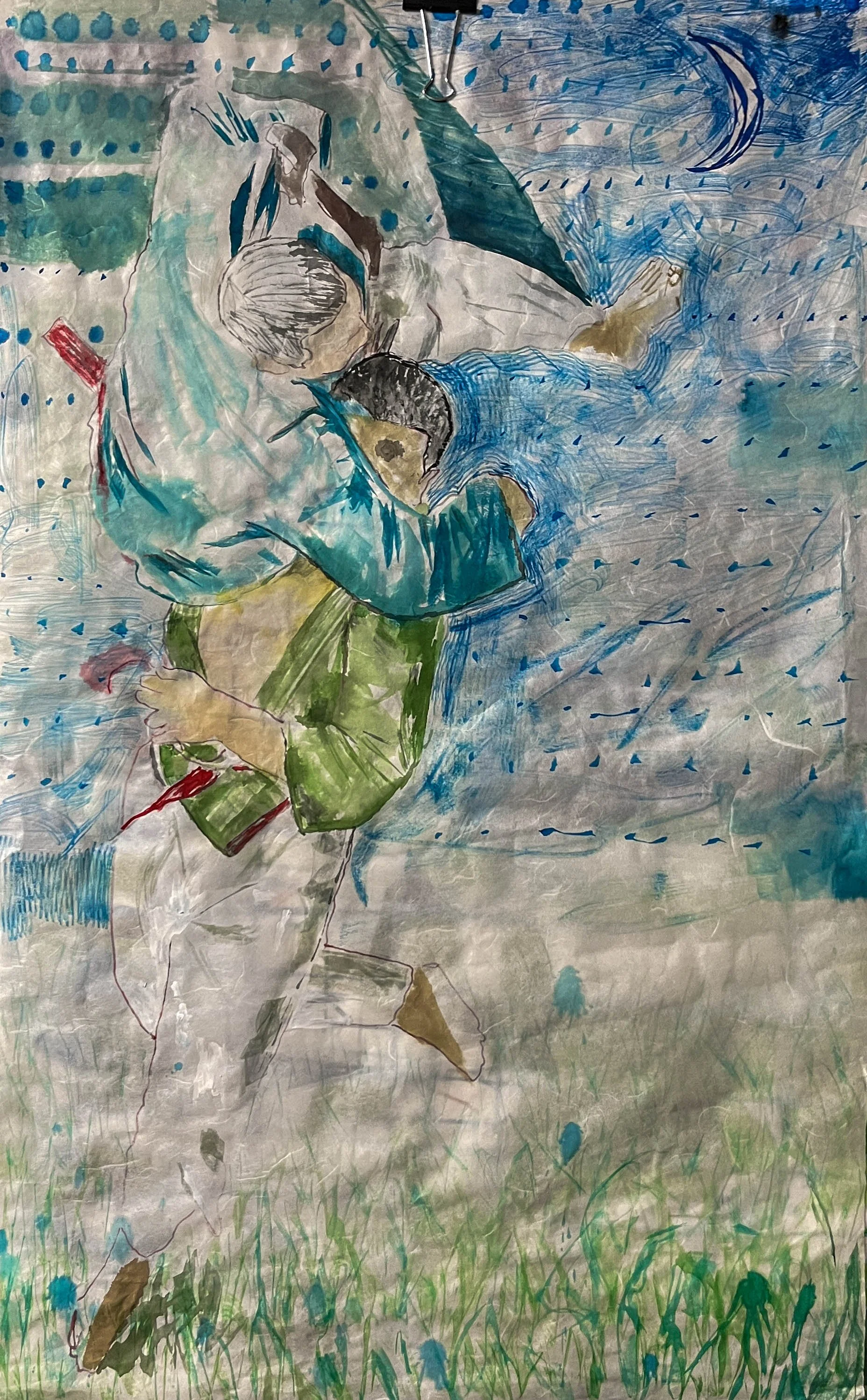 Outside- Watercolor on Paper, 2025 4'x2'