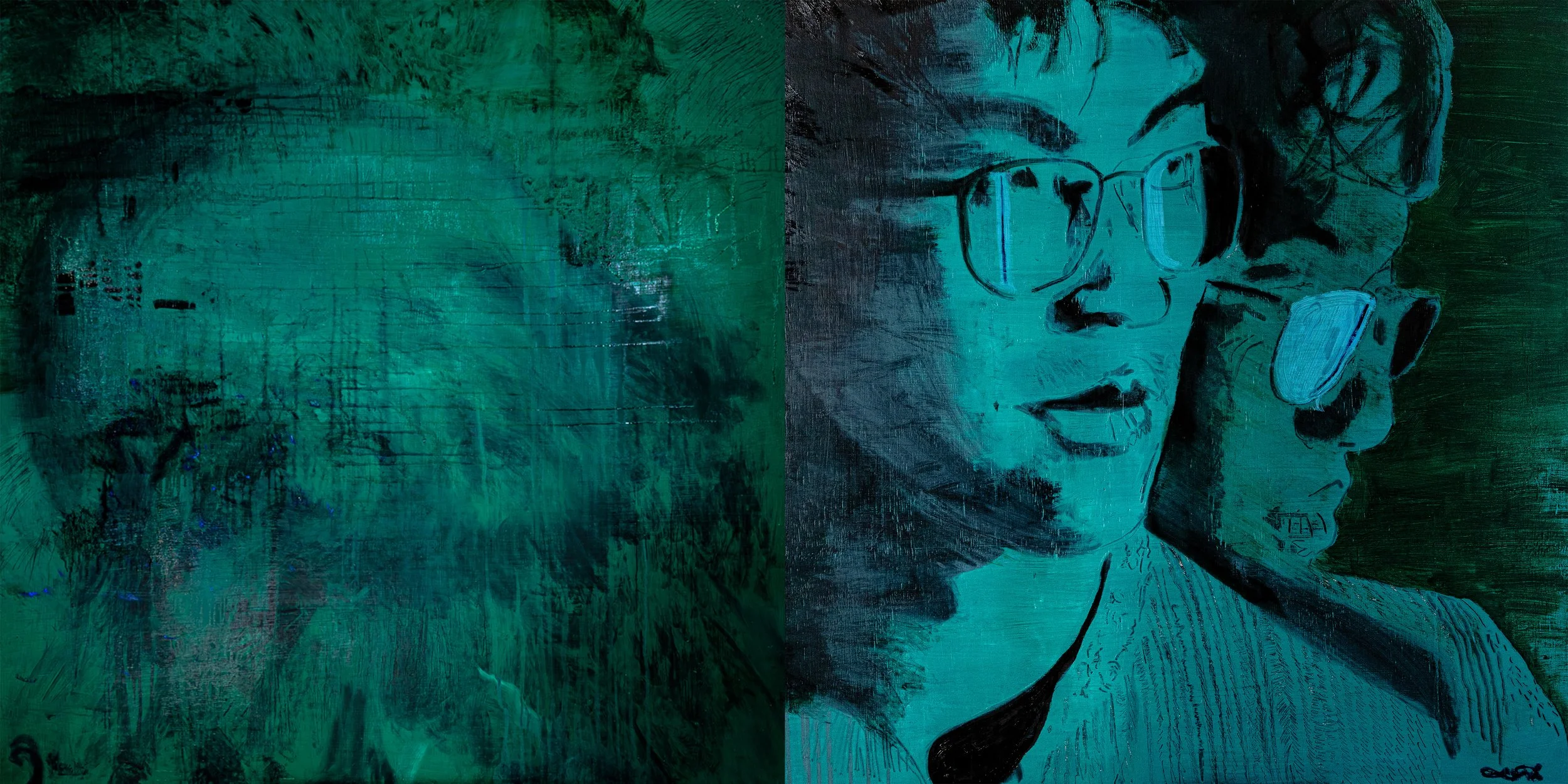 Evan Lo (Flawed Mangoes) & Anomaly IV, 2025, Oil on Panel, 4' Squared Each