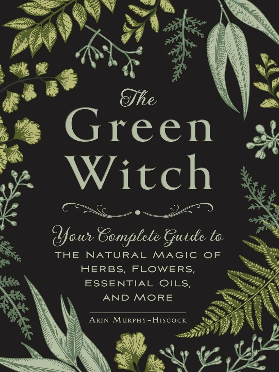 Cover of a book titled 'The Green Witch' with botanical illustrations of various green leaves and herbs surrounding the text.