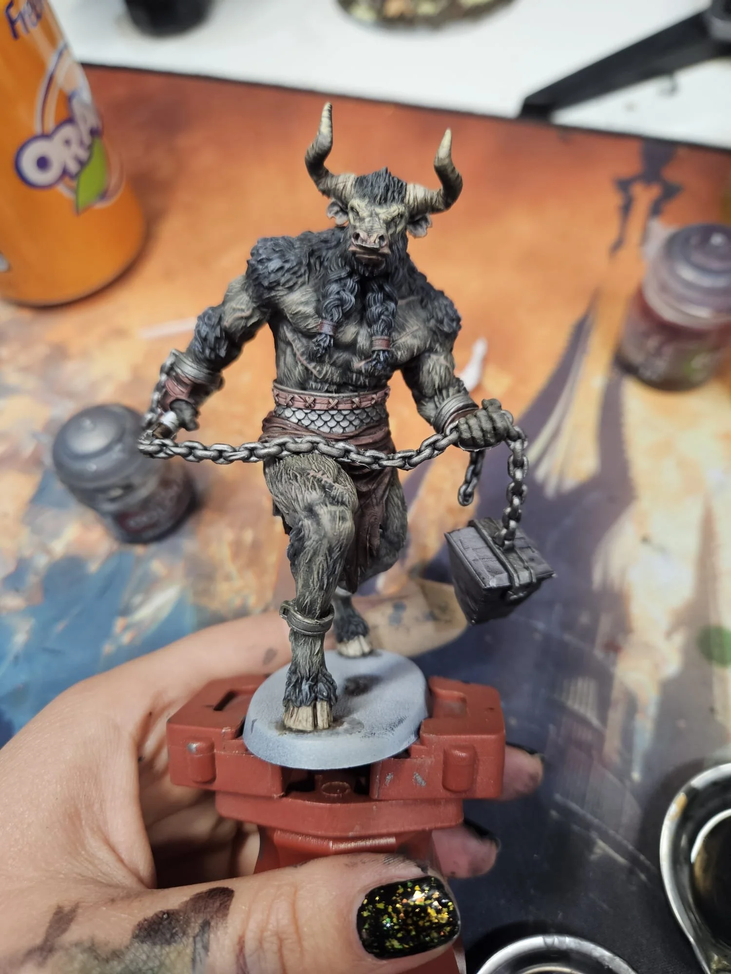 WIP of Minotaur STL file by DM Stash on MMF https://www.myminifactory.com/object/3d-print-minotaur-warriors-of-the-labrinth-s-depths-488992