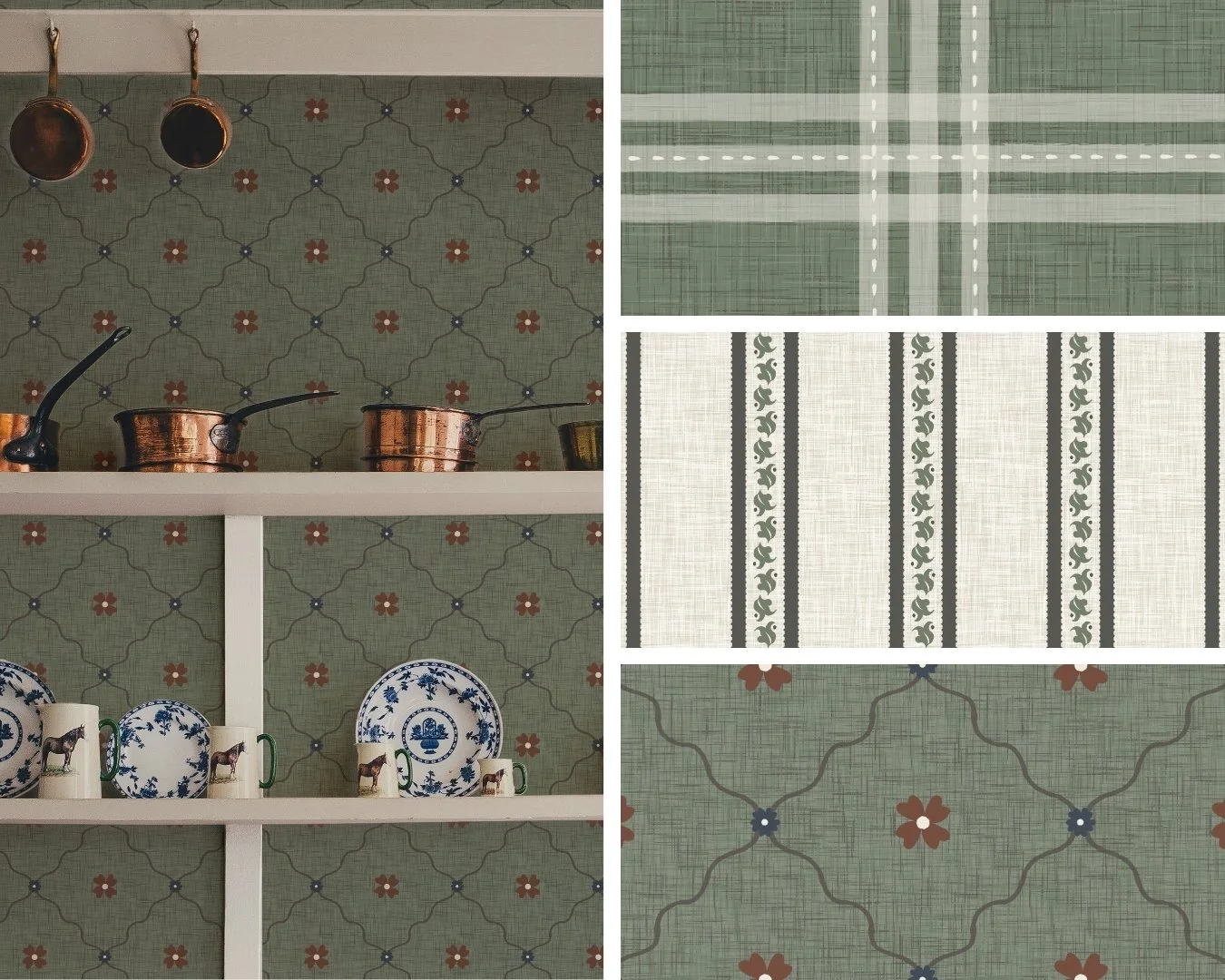 MOODY MODERN TRADTIONAL | An heirloom design aesthetic brought current with moody hues for timeless wallpaper, table linens and decor.